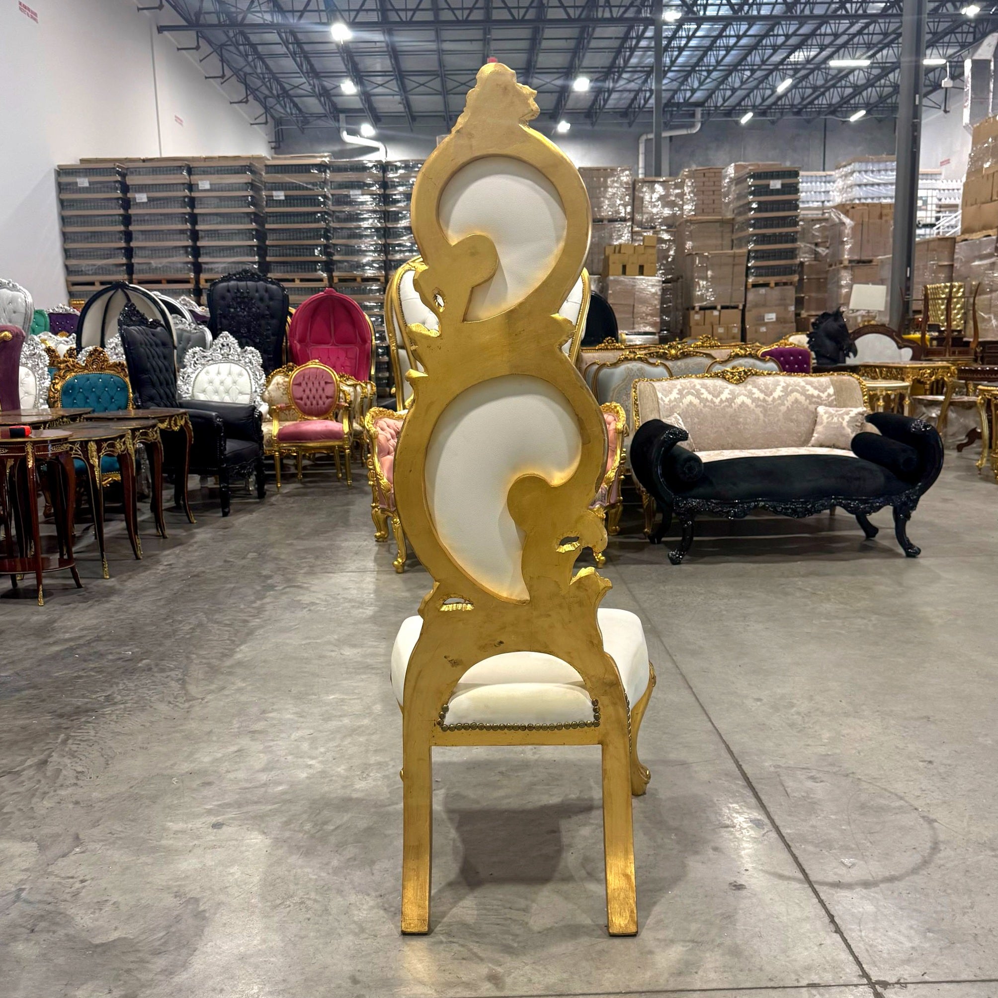 French Style Art Chair White Leather and Gold Leaf Details