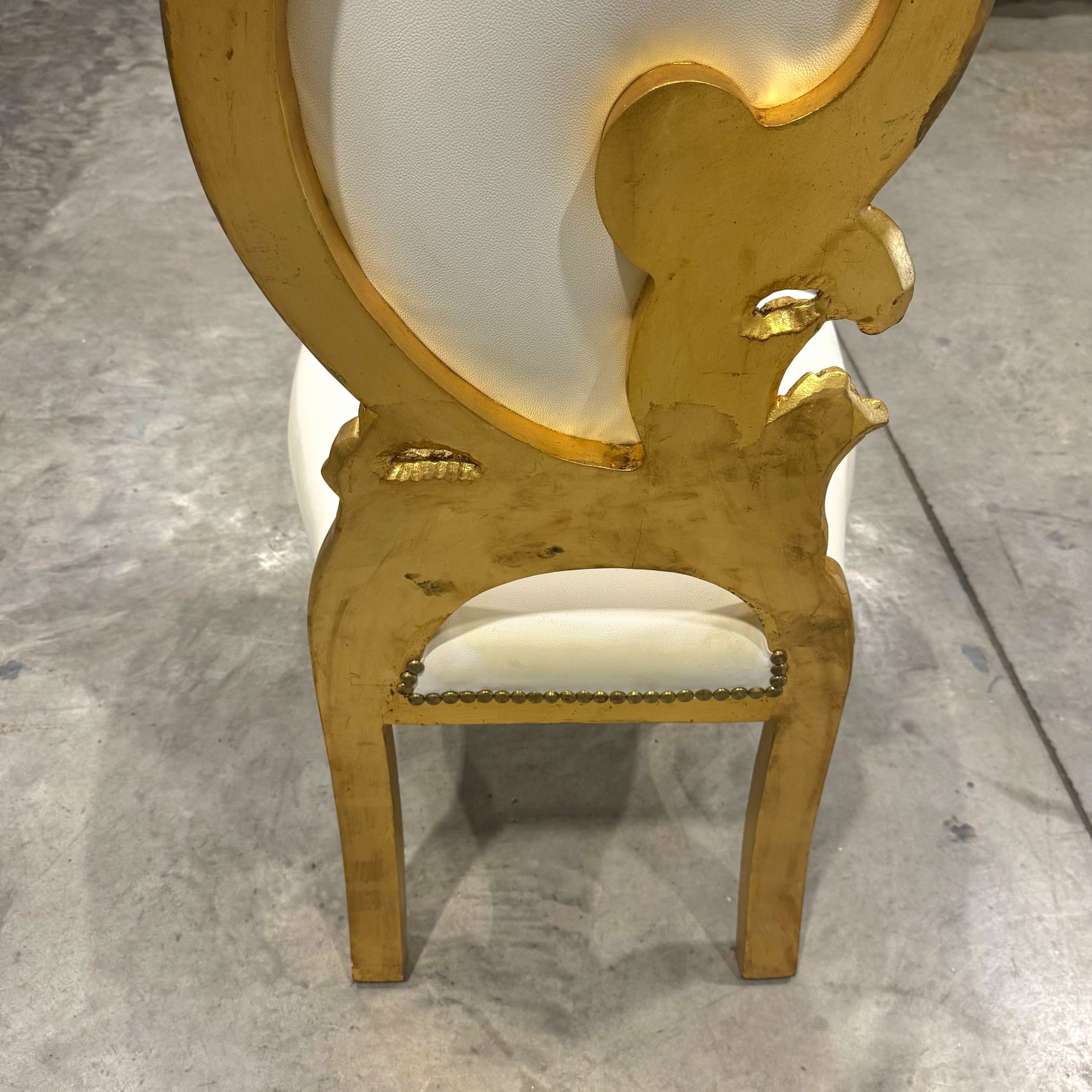 French Style Art Chair White Leather and Gold Leaf Details