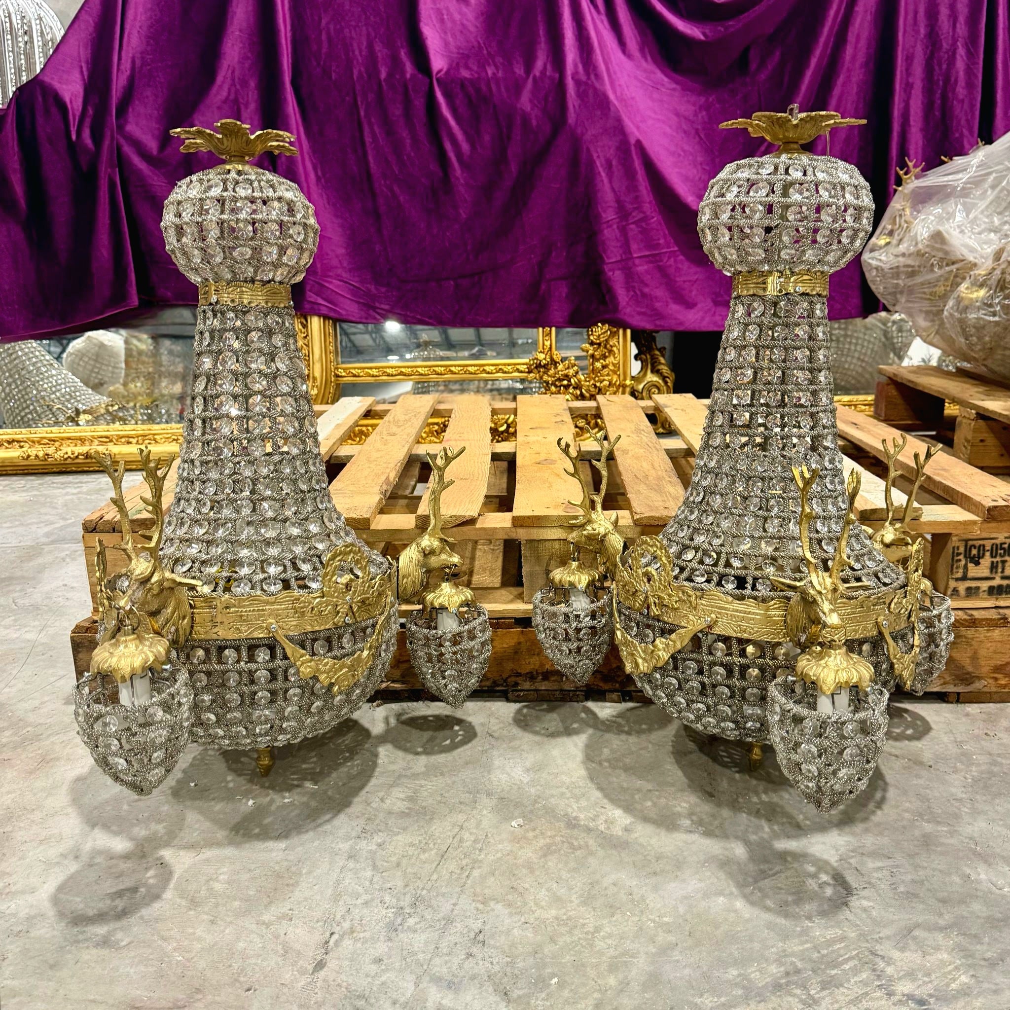Ceiling Lights French Style Stag Chandelier *Set of 2* Bronze Crystal Lightings