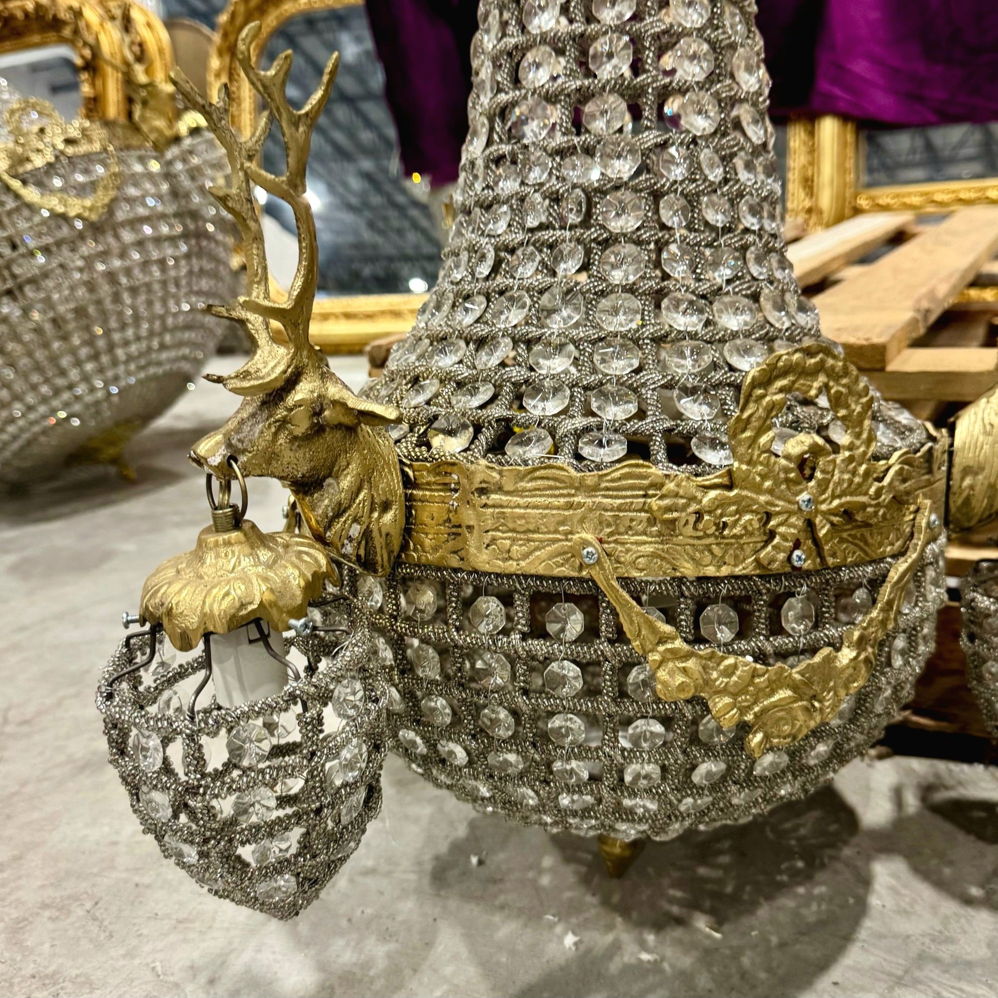 Ceiling Lights French Style Stag Chandelier *Set of 2* Bronze Crystal Lightings