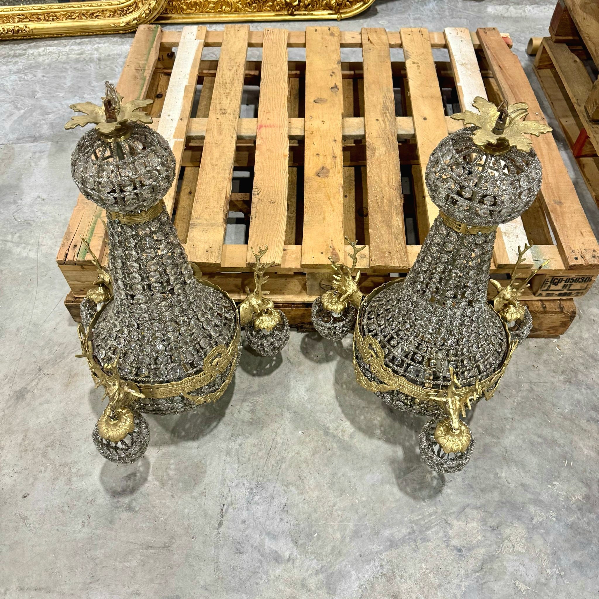 Ceiling Lights French Style Stag Chandelier *Set of 2* Bronze Crystal Lightings