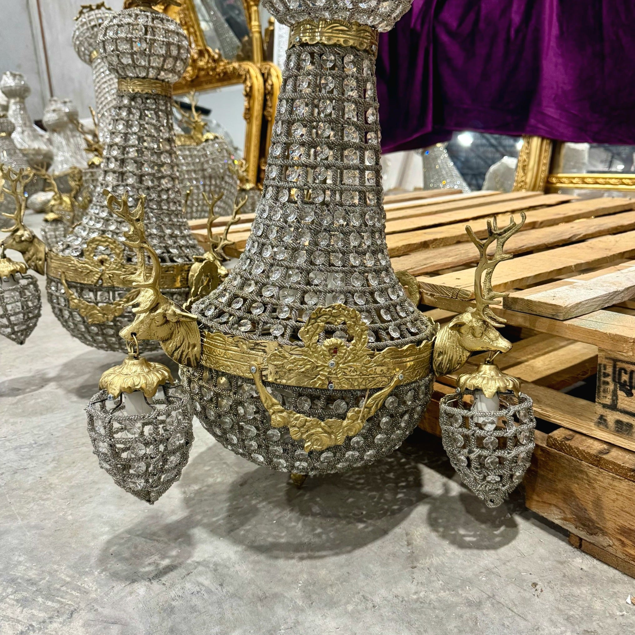 Ceiling Lights French Style Stag Chandelier *Set of 2* Bronze Crystal Lightings