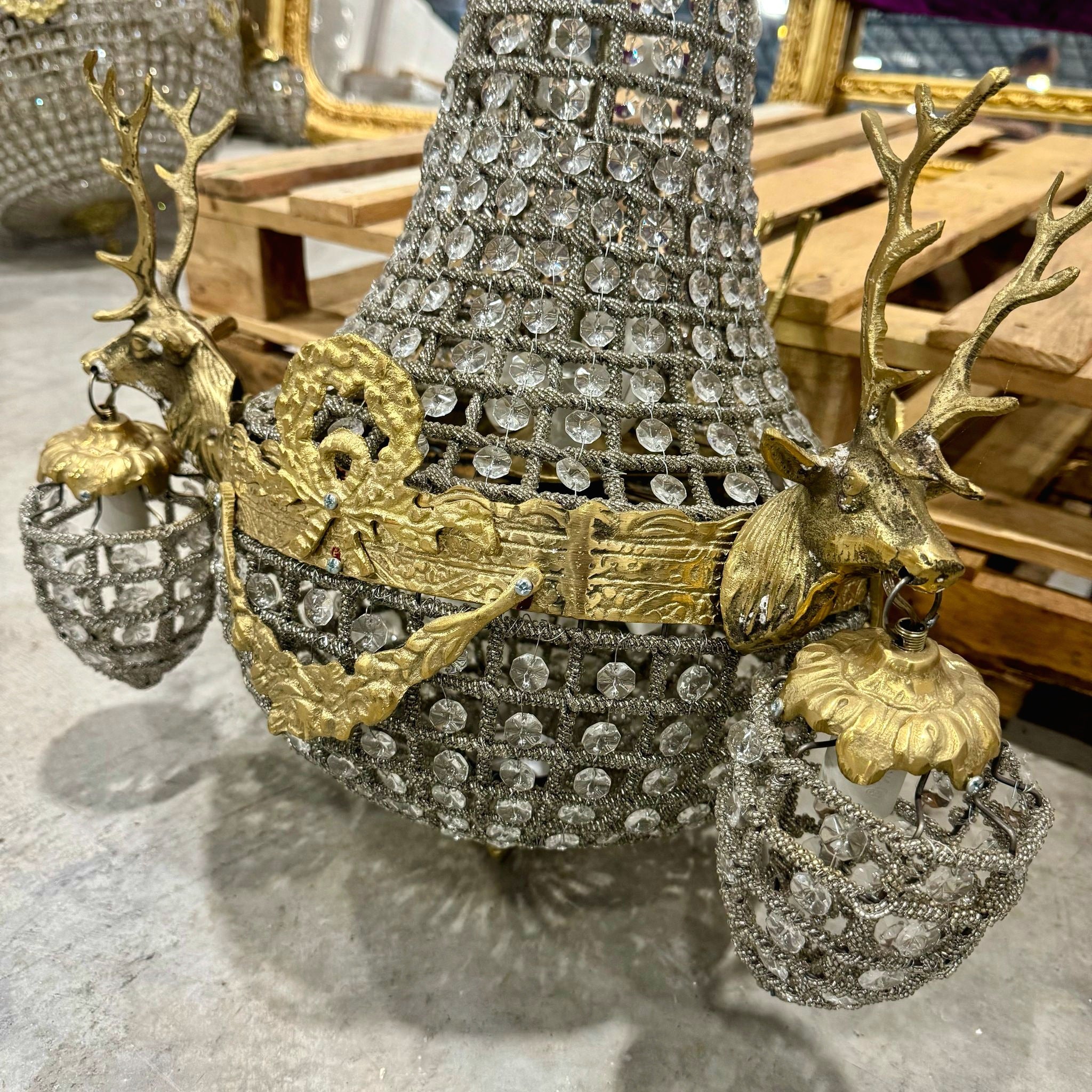 French Style Deer Stag Chandelier Ceiling Light Crystal Bronze Details Lightings