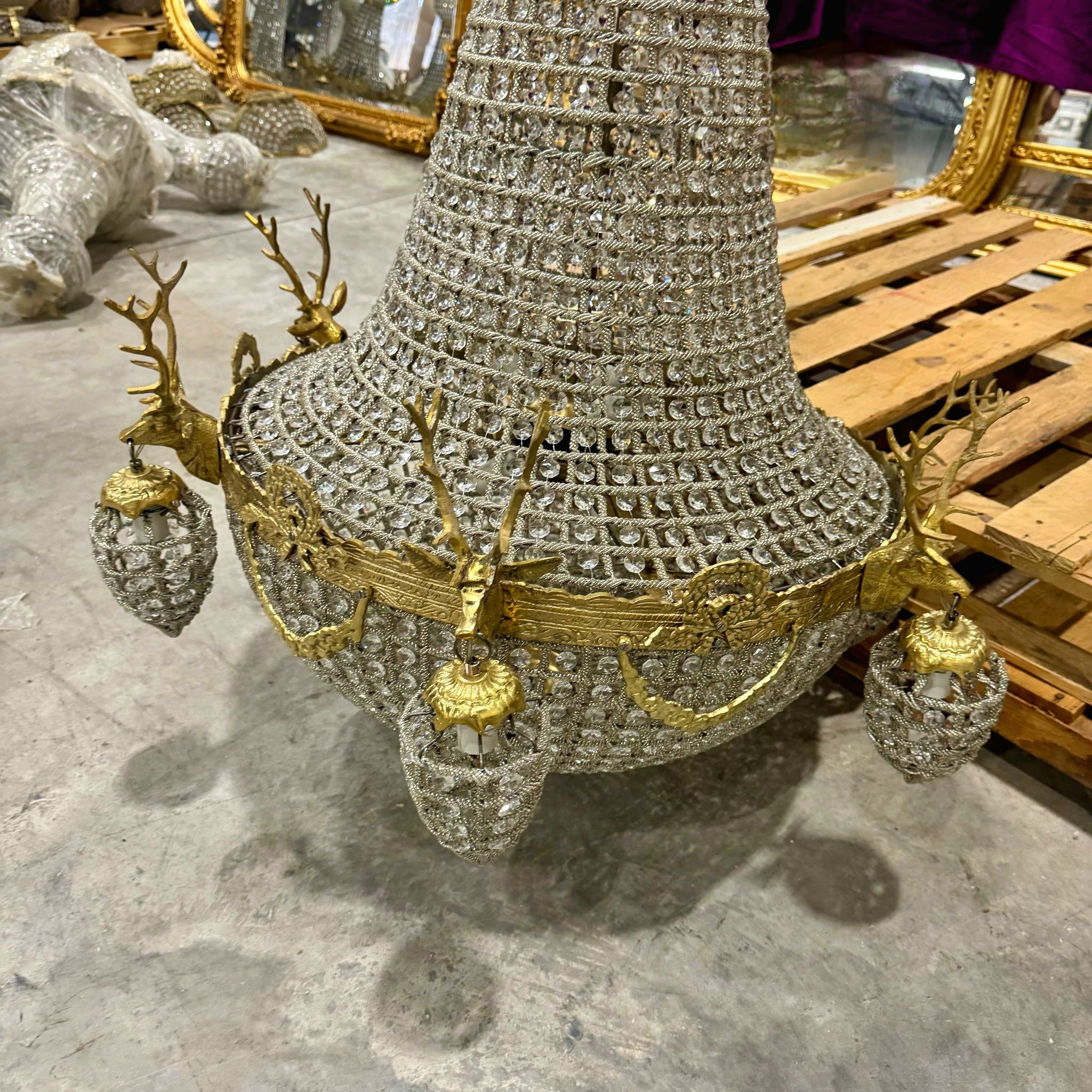 Ceiling Light French Style Stag Chandelier 44"H Bronze Crytal 12 Light Bulbs