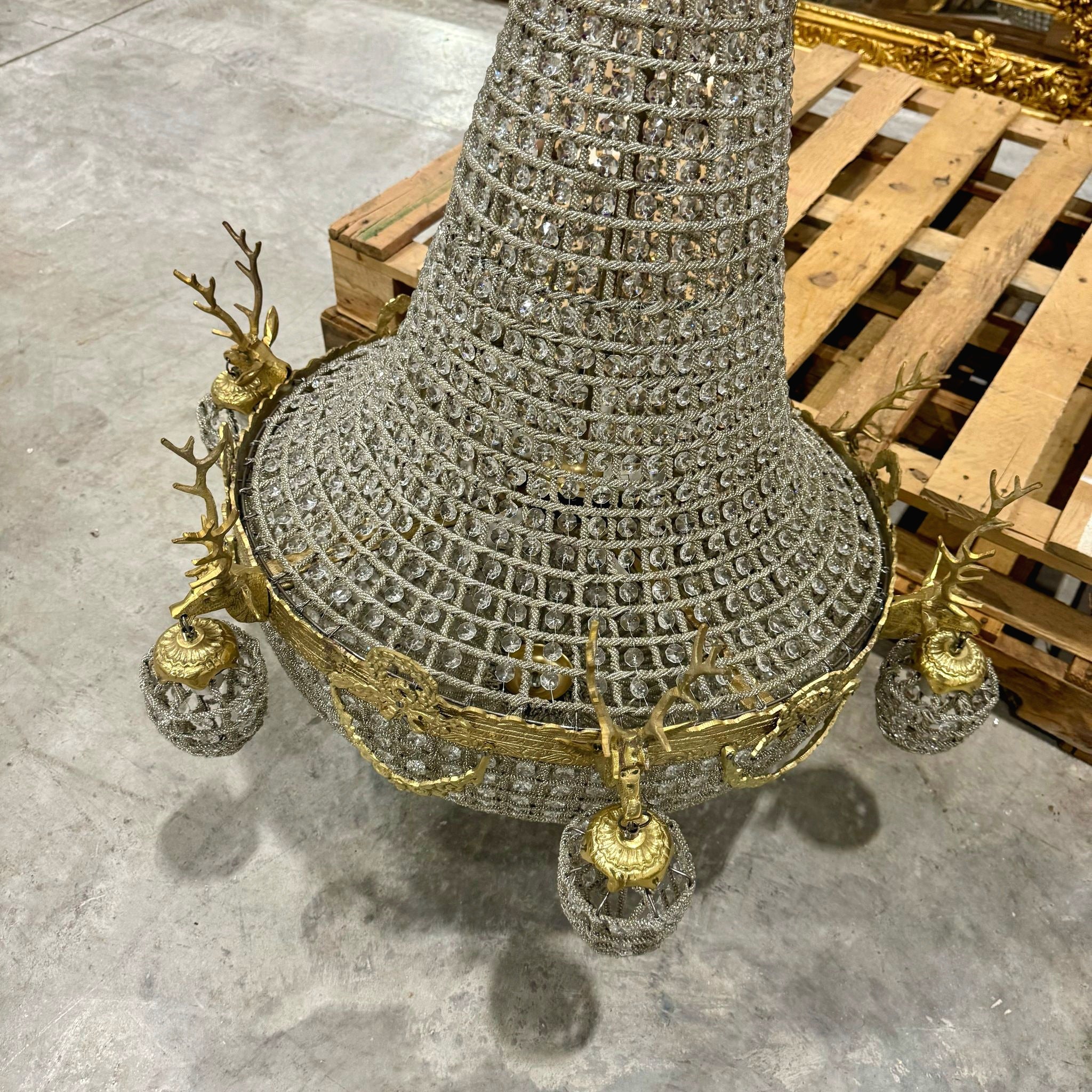 Ceiling Light French Style Stag Chandelier 44"H Bronze Crytal 12 Light Bulbs