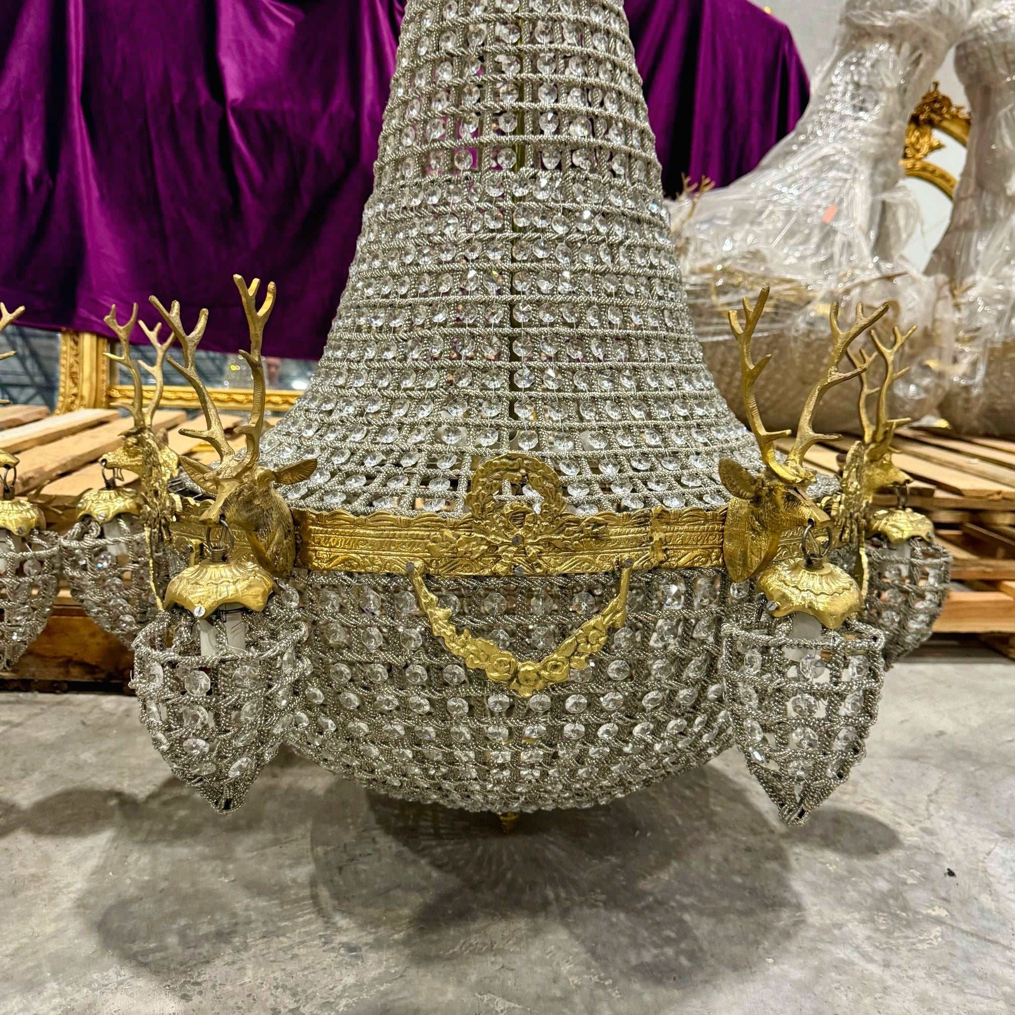 French Style Stag Chandeliers - Set of 2