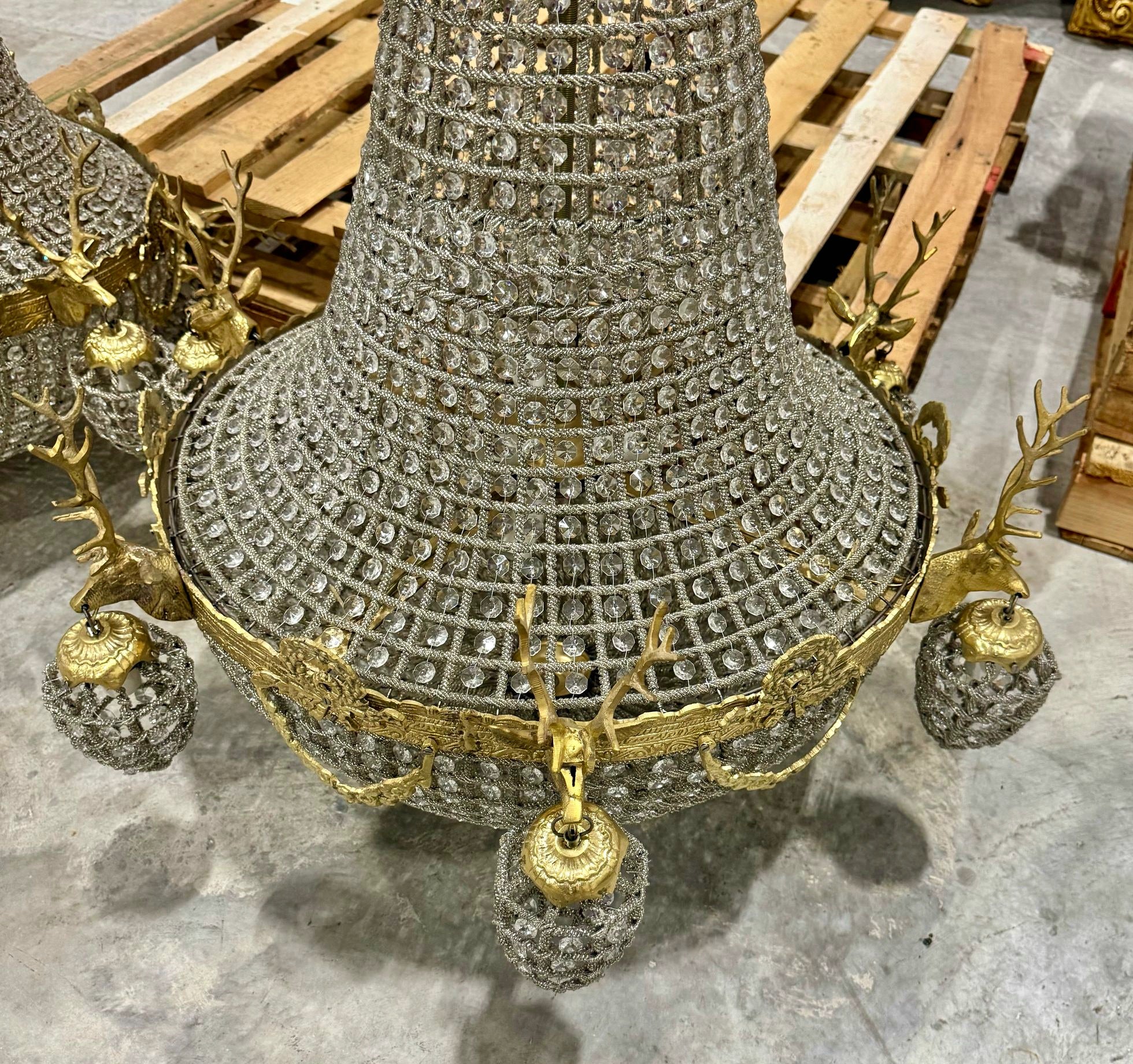 French Style Stag Chandeliers - Set of 2