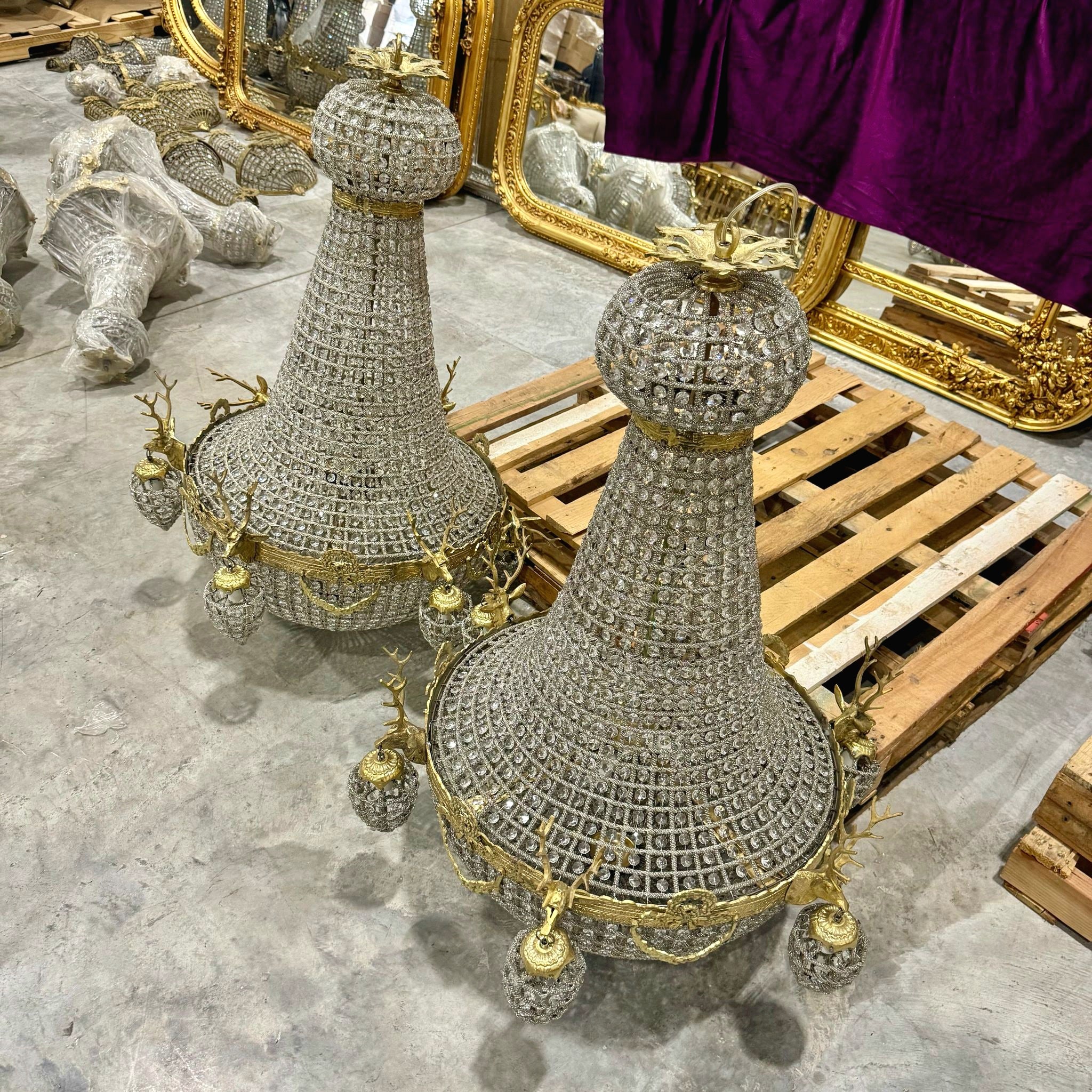 French Style Stag Chandeliers - Set of 2
