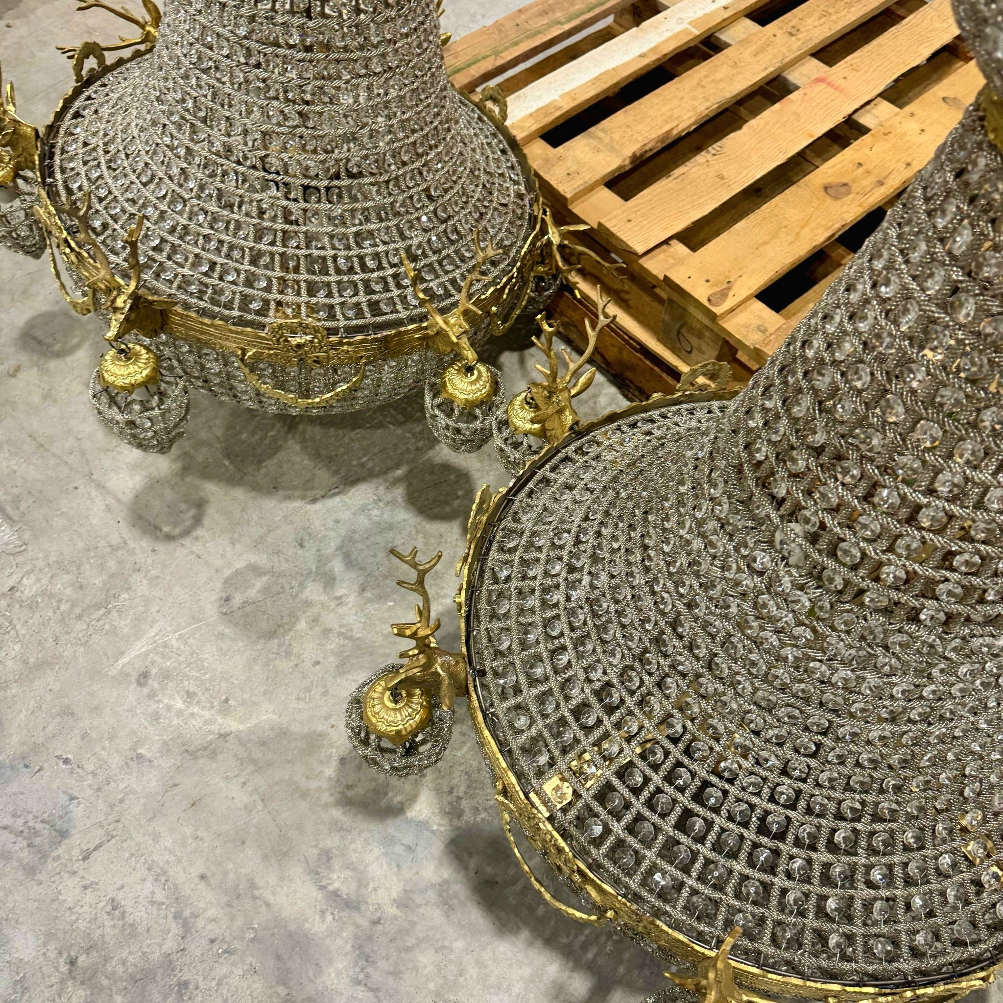 French Style Stag Chandeliers - Set of 2