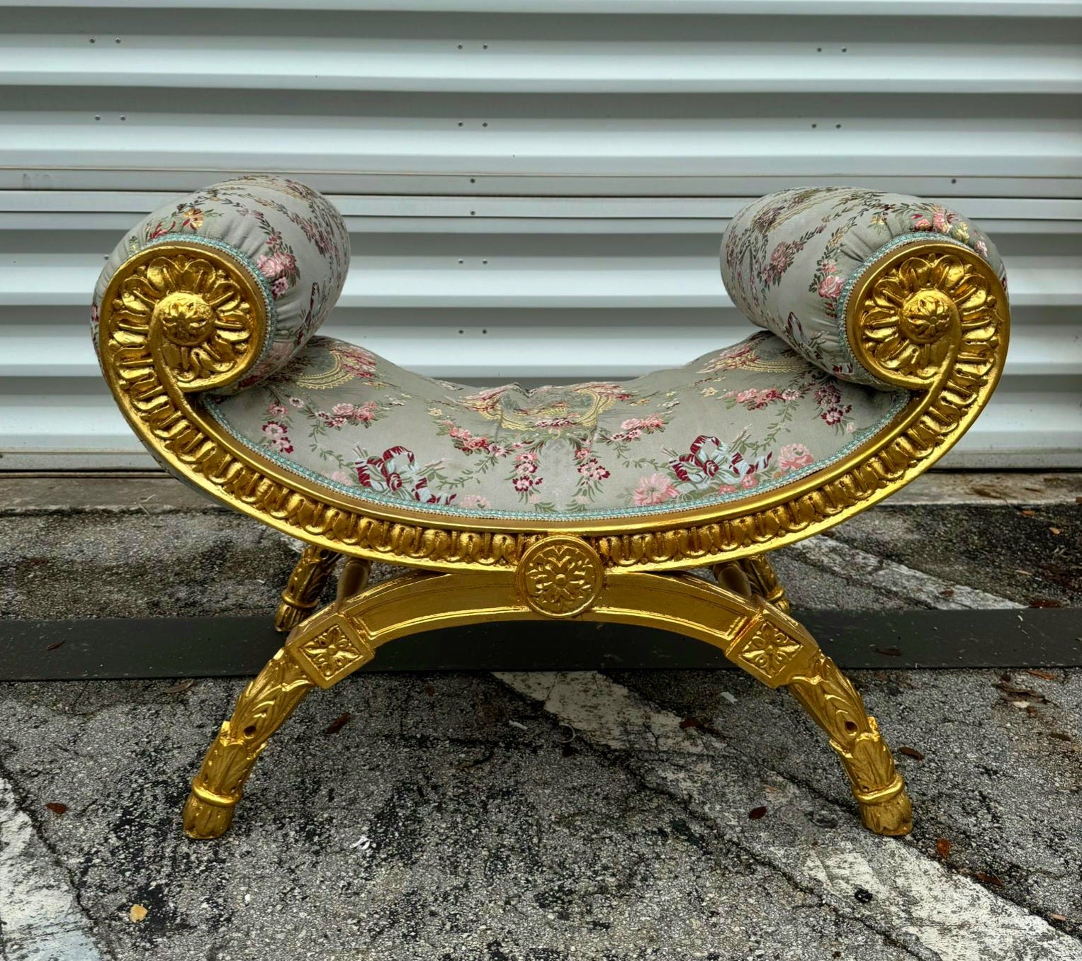 Sky Blue Bench French Style With Gold Leaf Details Rococo Baroque Furniture