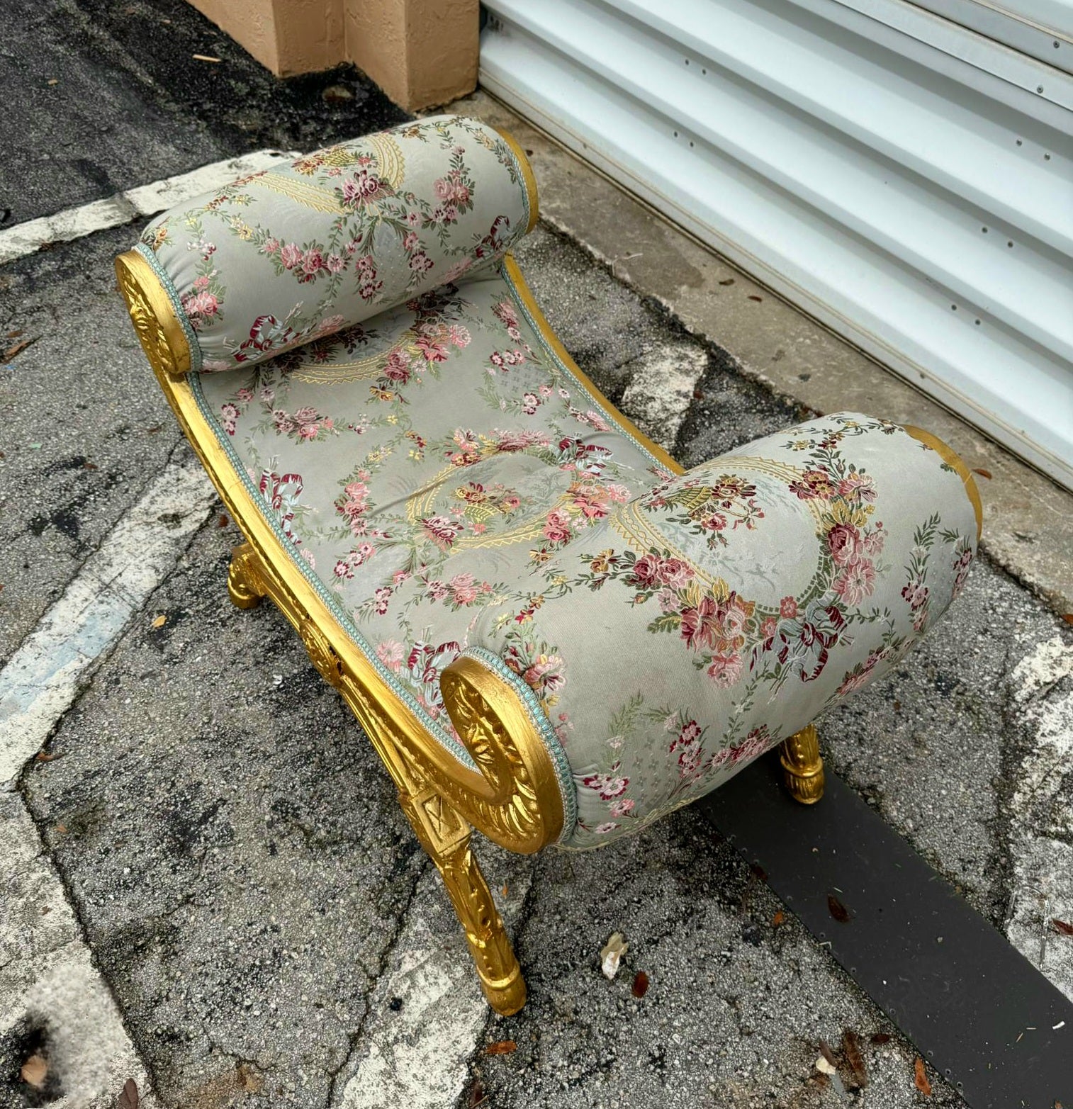 Sky Blue Bench French Style With Gold Leaf Details Rococo Baroque Furniture