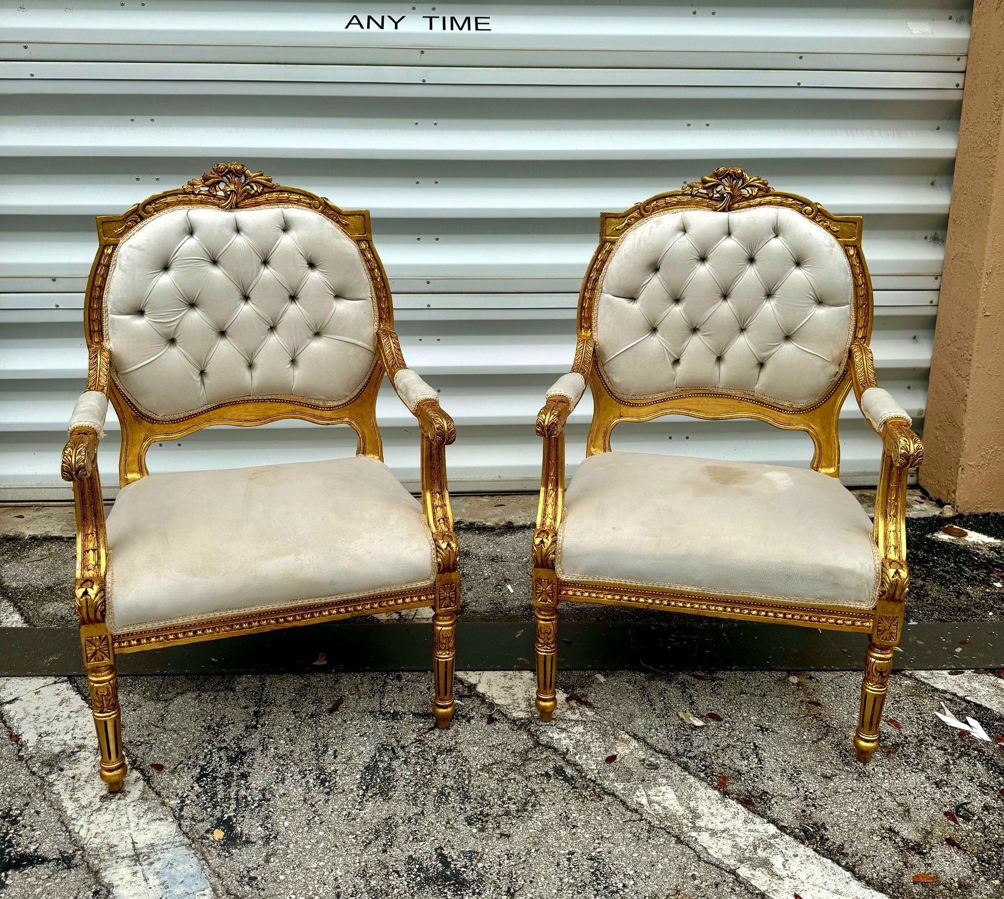 French Style Velvet Chair Set *2 chairs* with Gold Leaf Details Rococo Baroque
