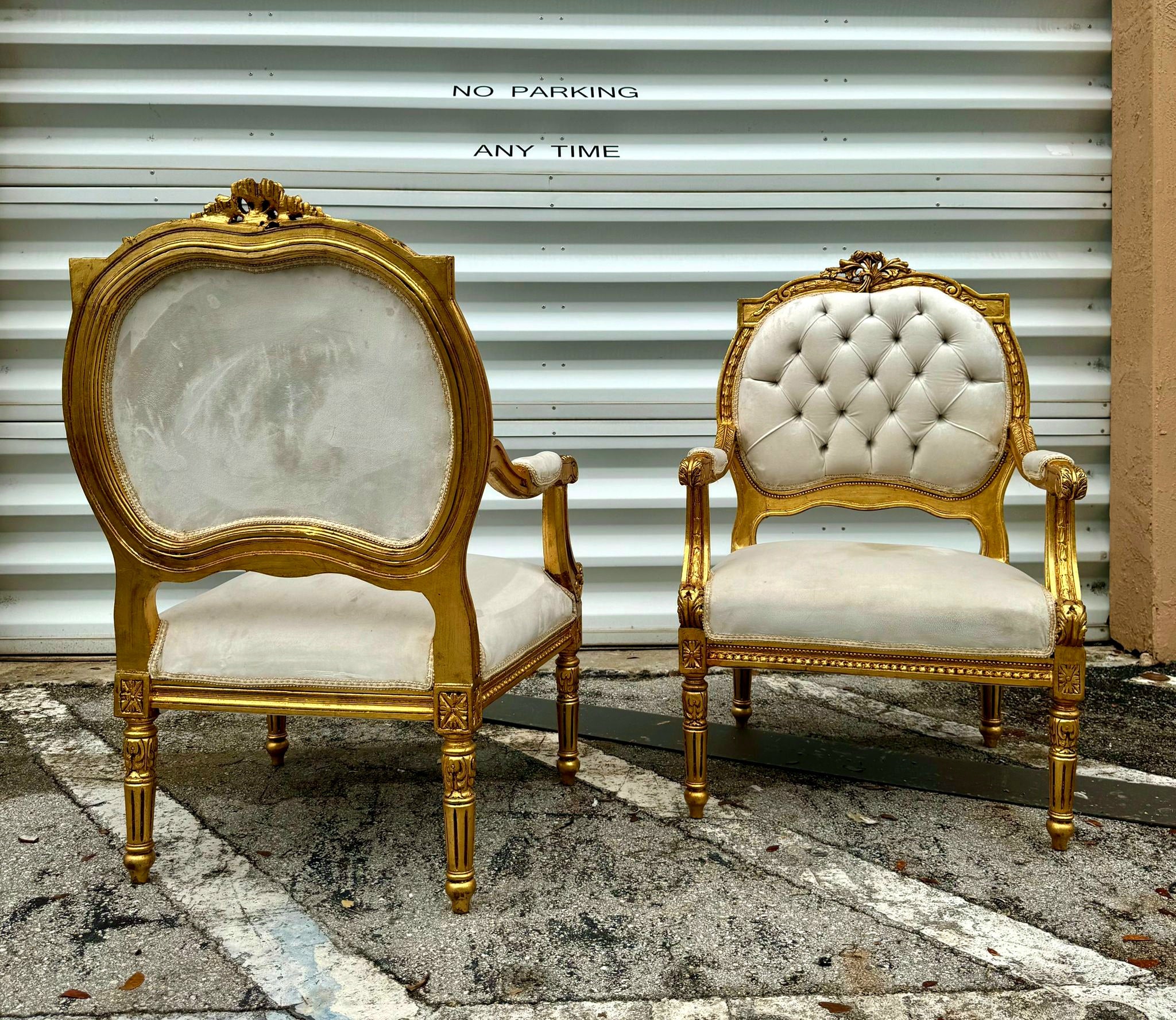 French Style Velvet Chair Set *2 chairs* with Gold Leaf Details Rococo Baroque