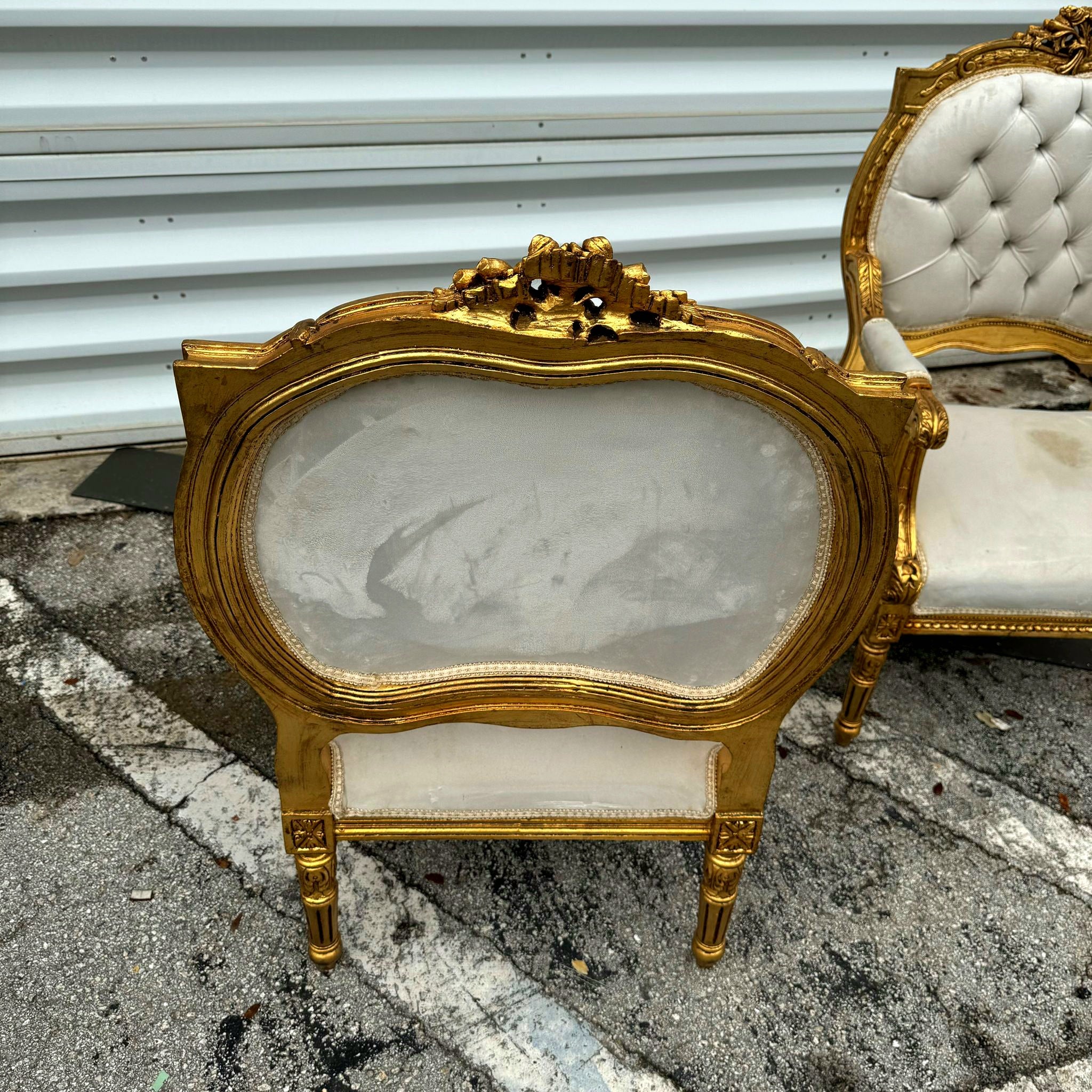 French Style Velvet Chair Set *2 chairs* with Gold Leaf Details Rococo Baroque