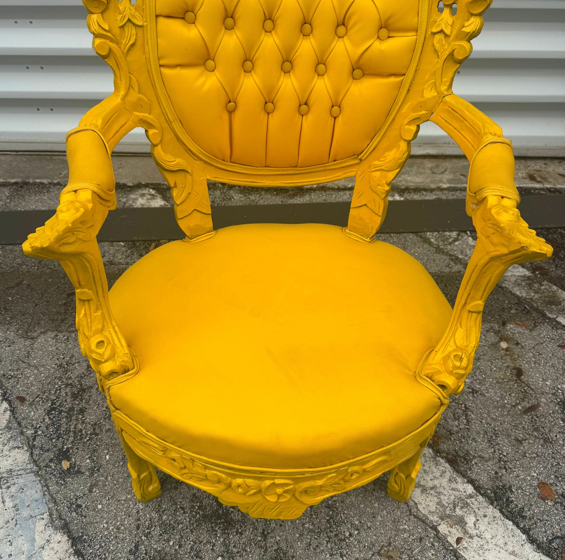 Yellow Leather Armchair Chair with Yellow Frame French Rococo Style Furniture
