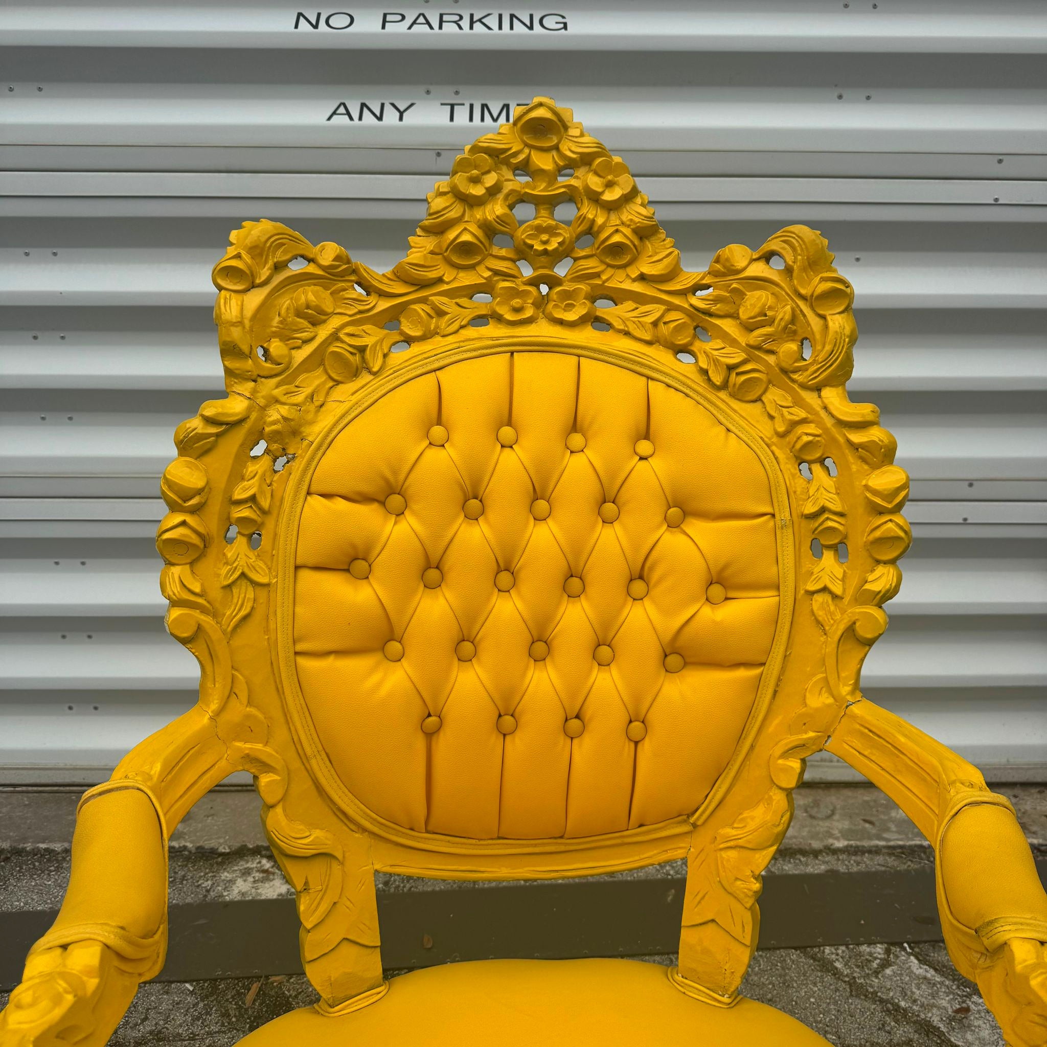 Yellow Leather Armchair Chair with Yellow Frame French Rococo Style Furniture