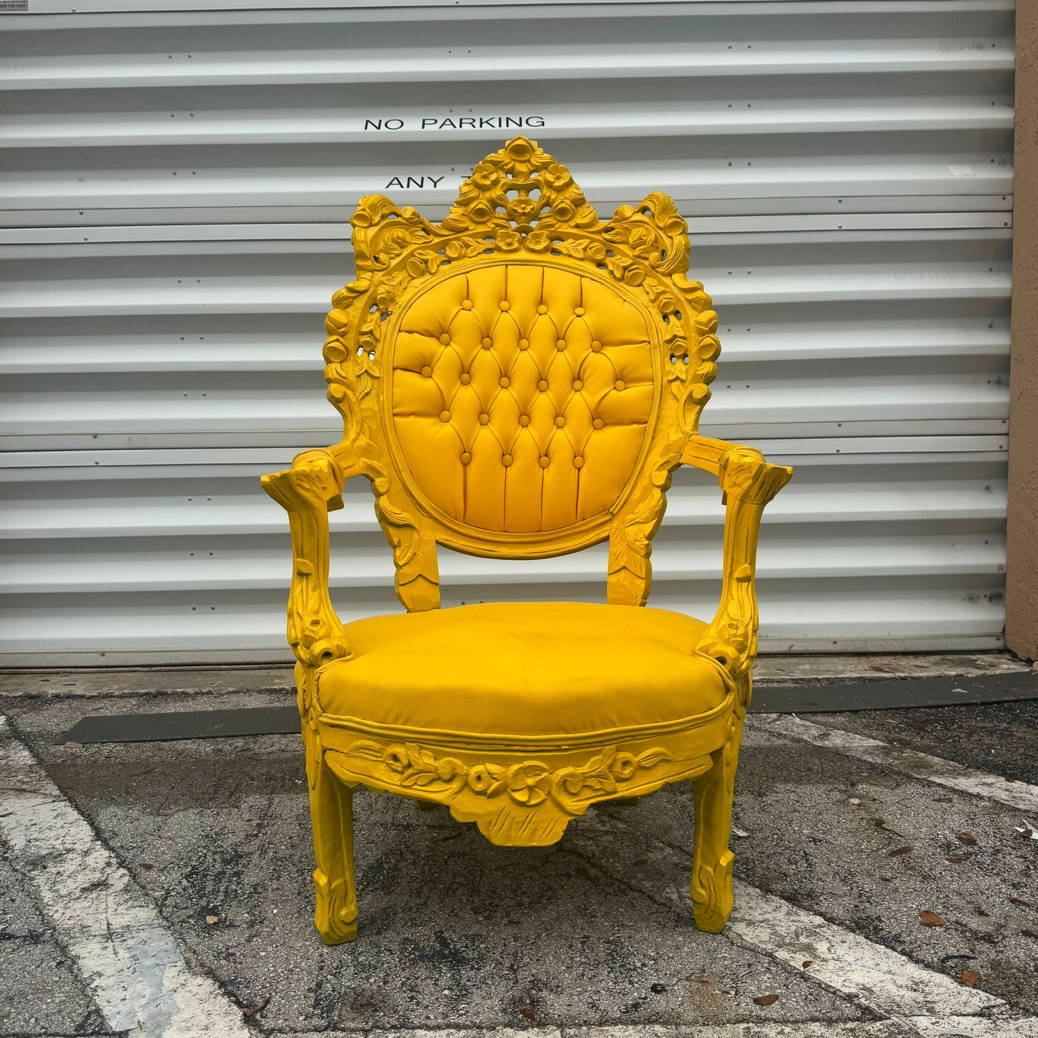 Yellow Leather Armchair Chair with Yellow Frame French Rococo Style Furniture