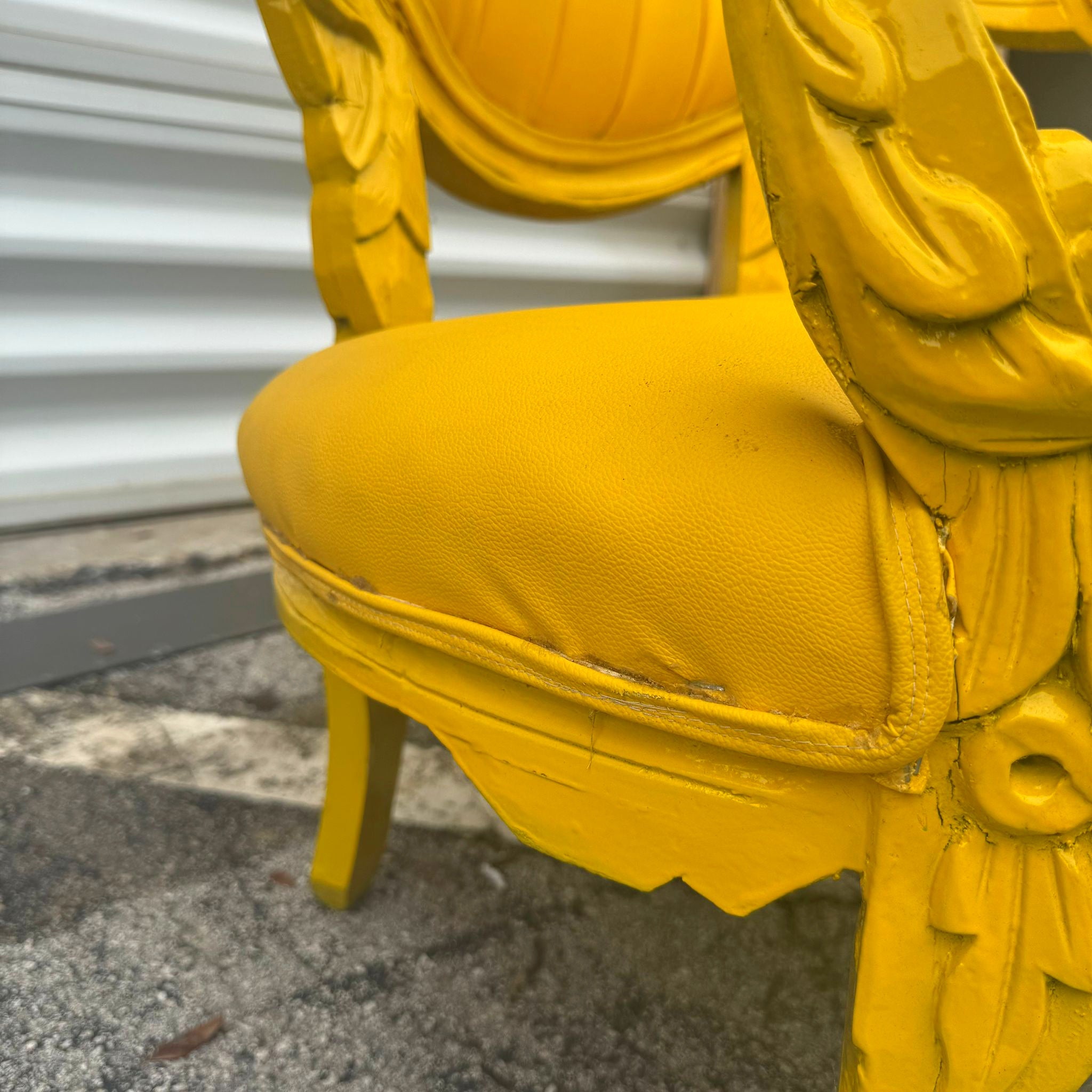 Yellow Leather Armchair Chair with Yellow Frame French Rococo Style Furniture