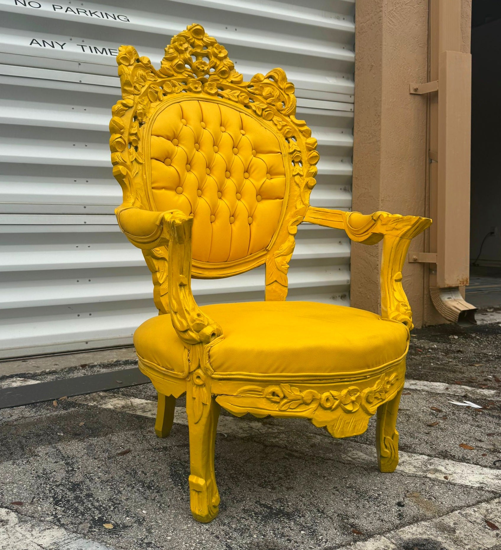 Yellow Leather Armchair Chair with Yellow Frame French Rococo Style Furniture