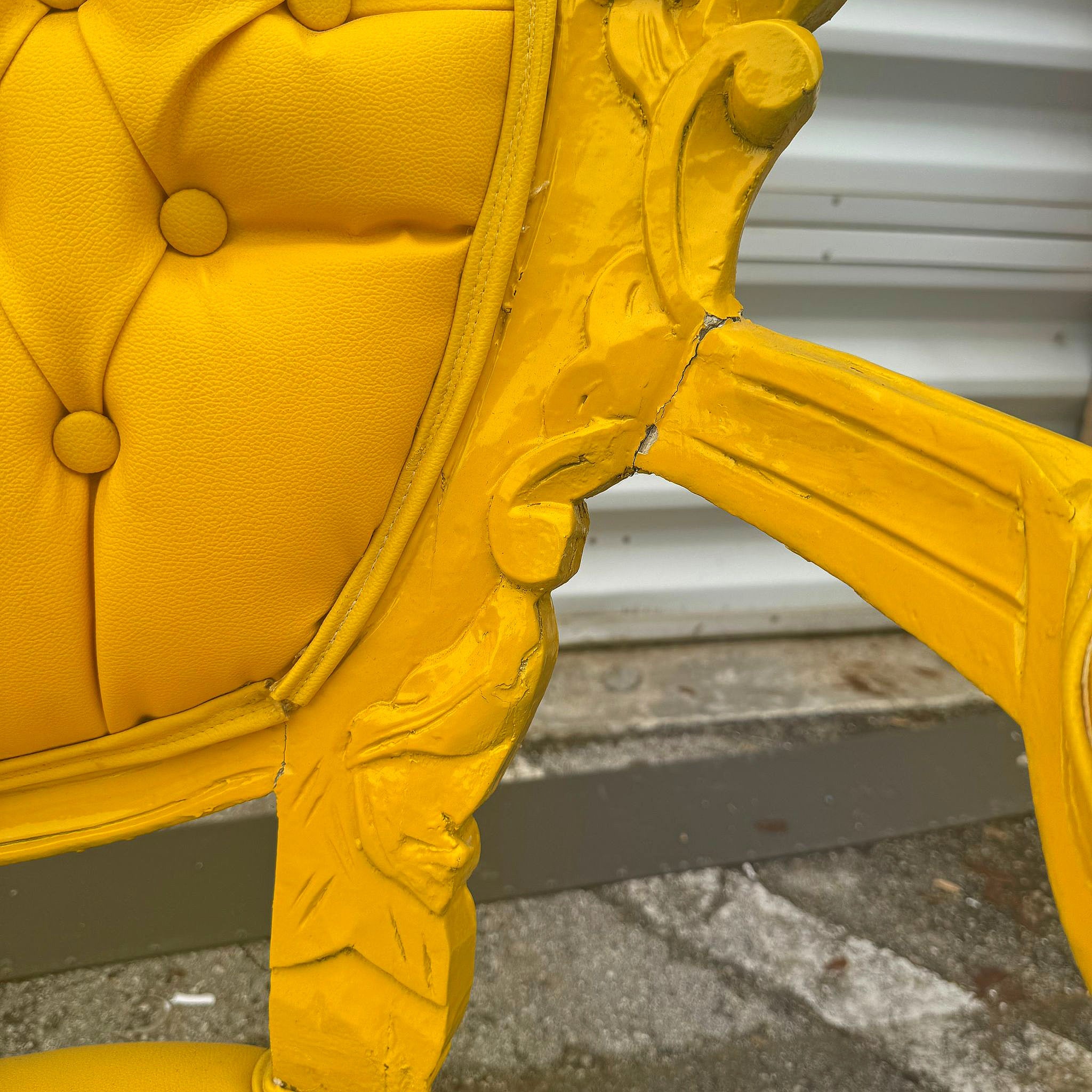 Yellow Leather Armchair Chair with Yellow Frame French Rococo Style Furniture
