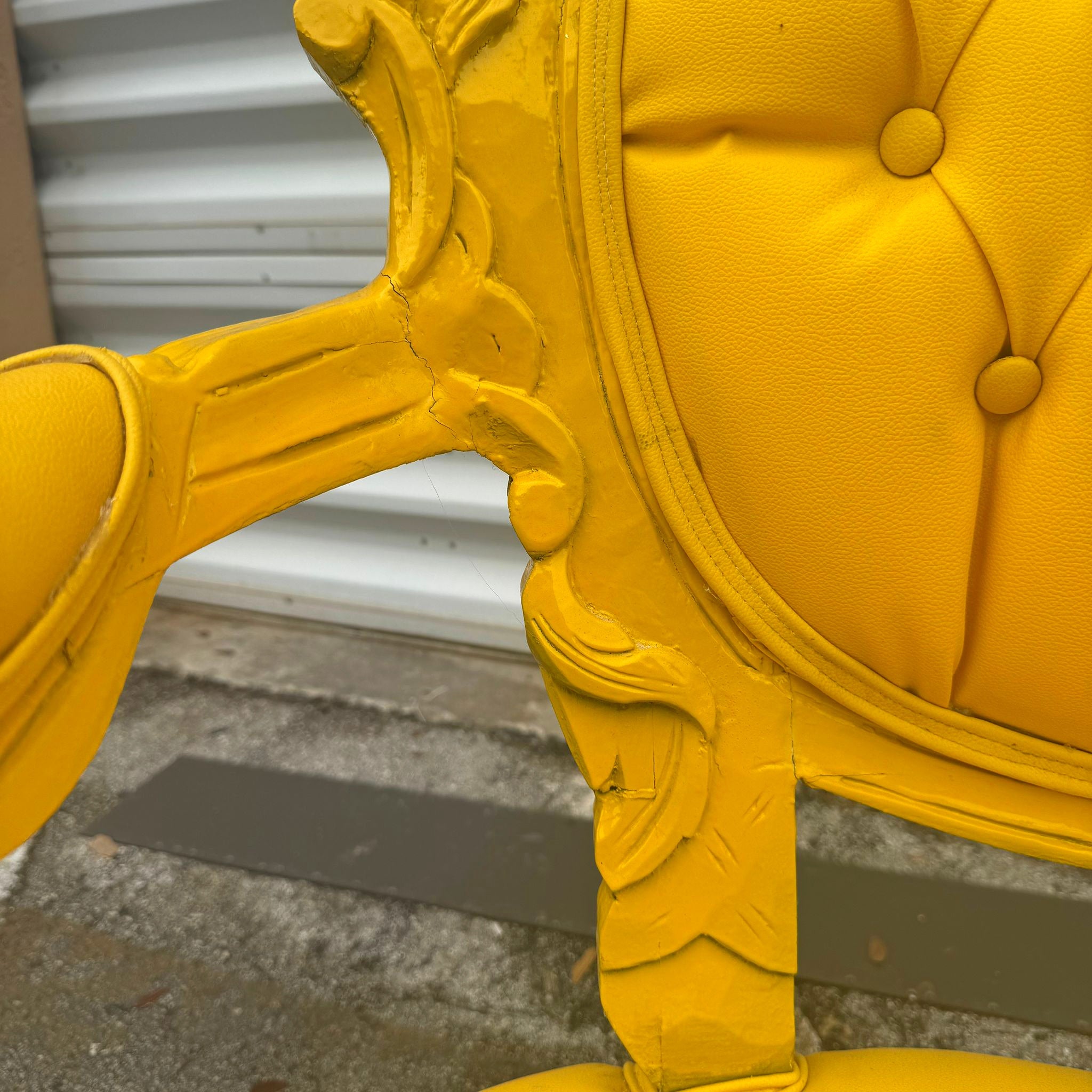 Yellow Leather Armchair Chair with Yellow Frame French Rococo Style Furniture