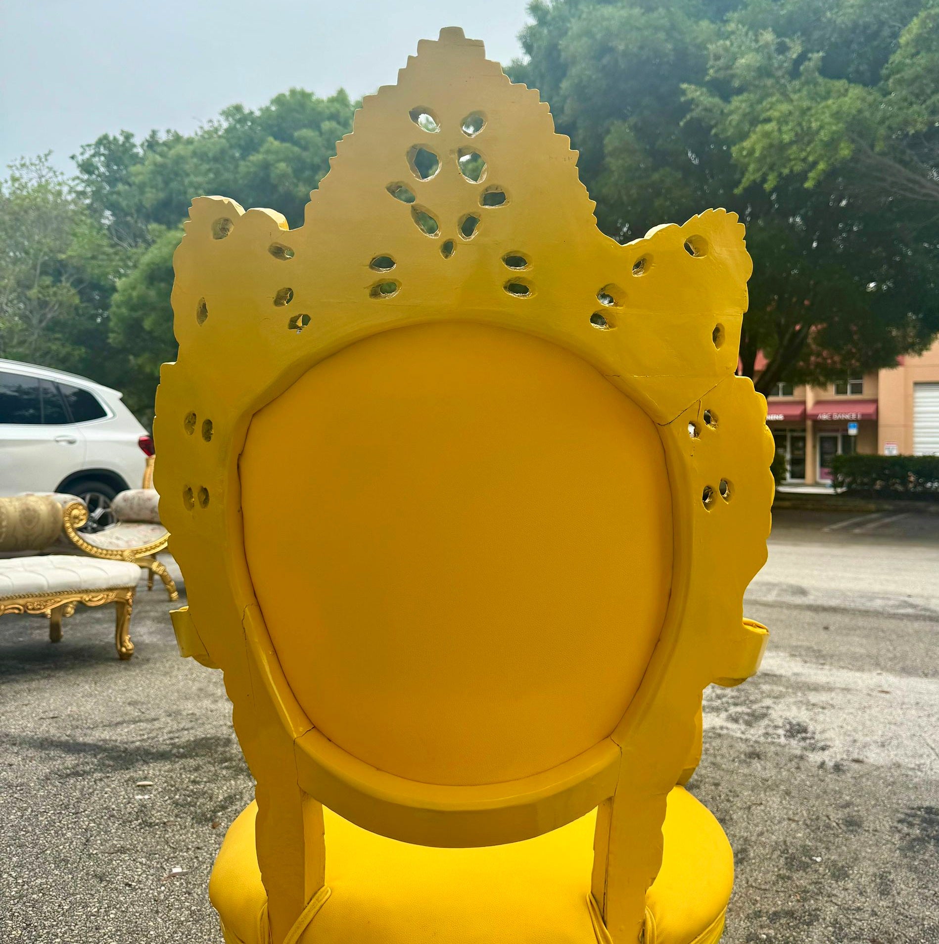 Yellow Leather Armchair Chair with Yellow Frame French Rococo Style Furniture