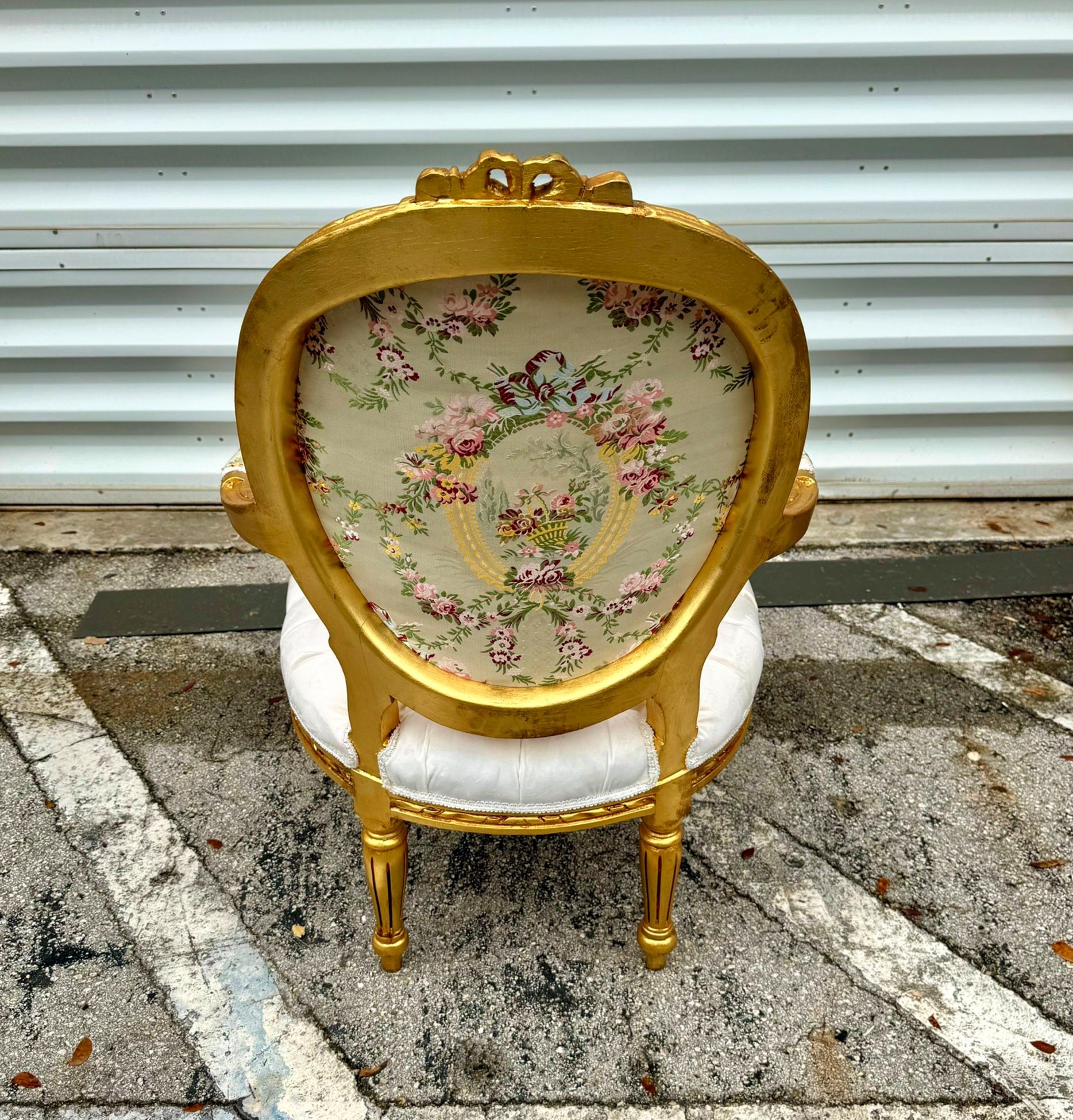 White Velvet Chair Tufted with Gold Leaf Details French Style Rococo Baroque