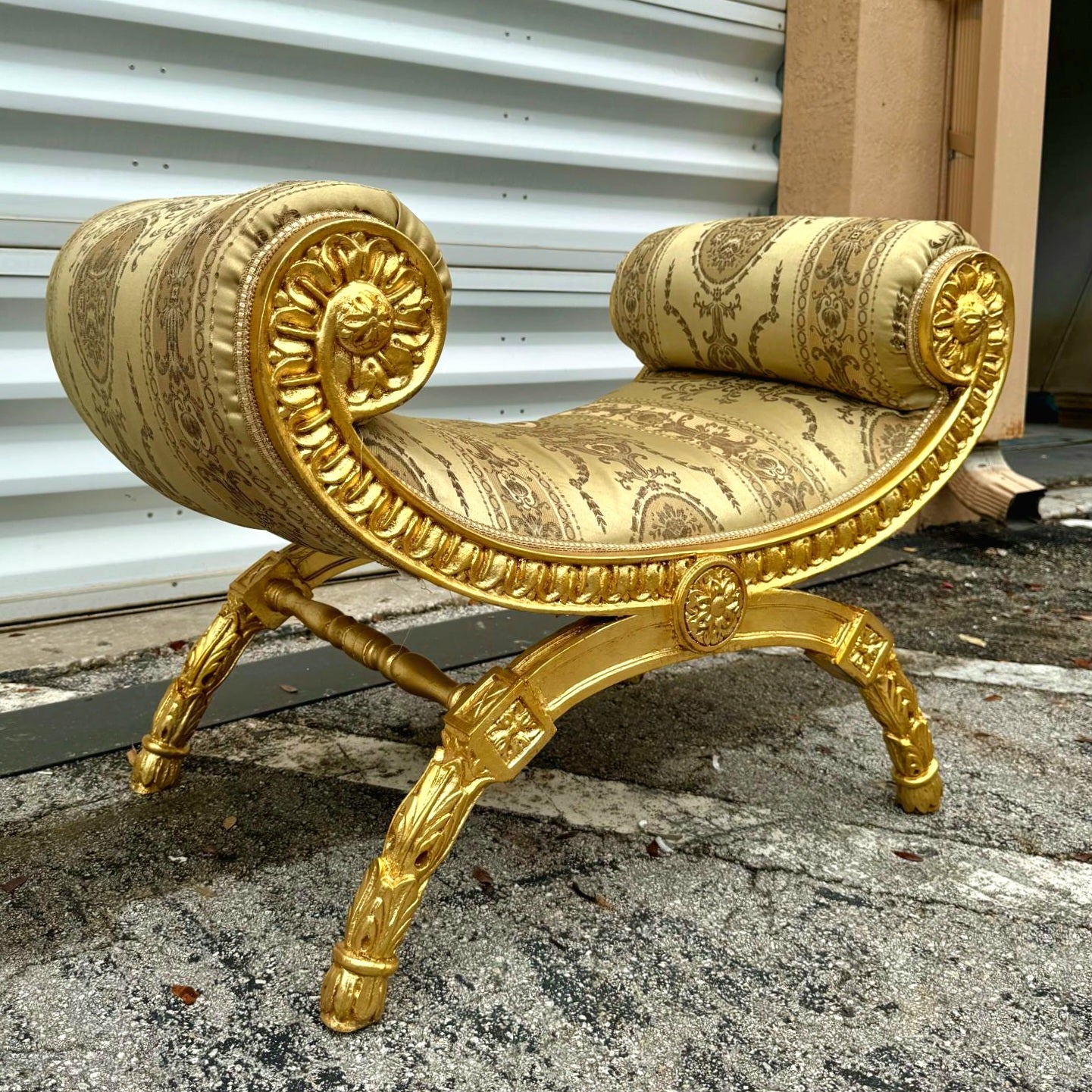 Gold Small Bench French Style With Gold Details Rococo Baroque Furniture