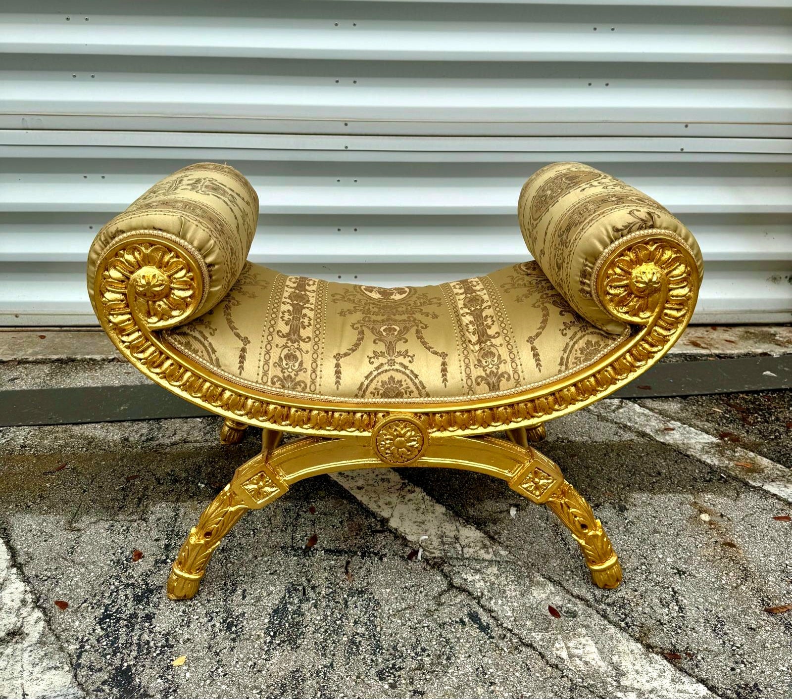 Gold Small Bench French Style With Gold Details Rococo Baroque Furniture