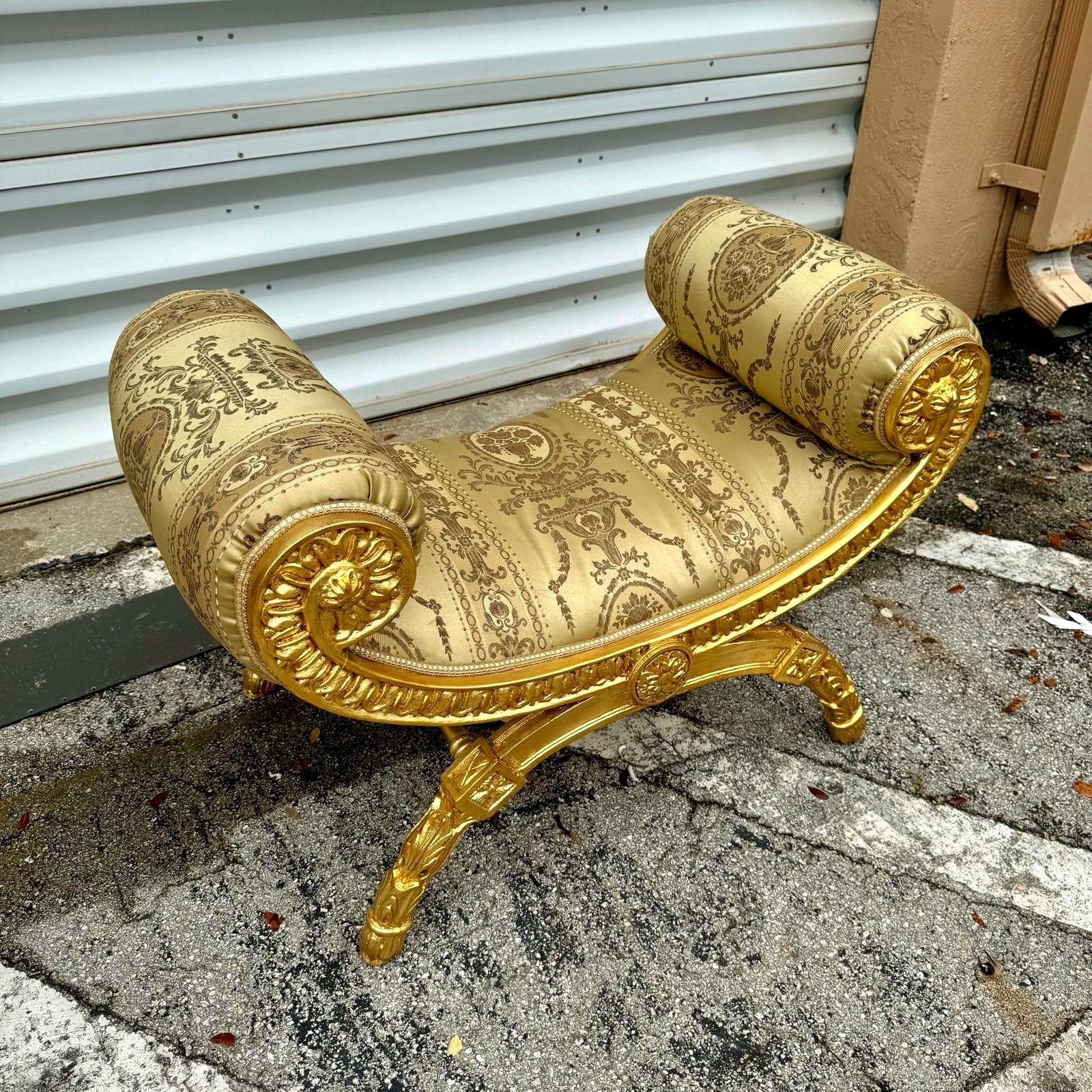 Gold Small Bench French Style With Gold Details Rococo Baroque Furniture