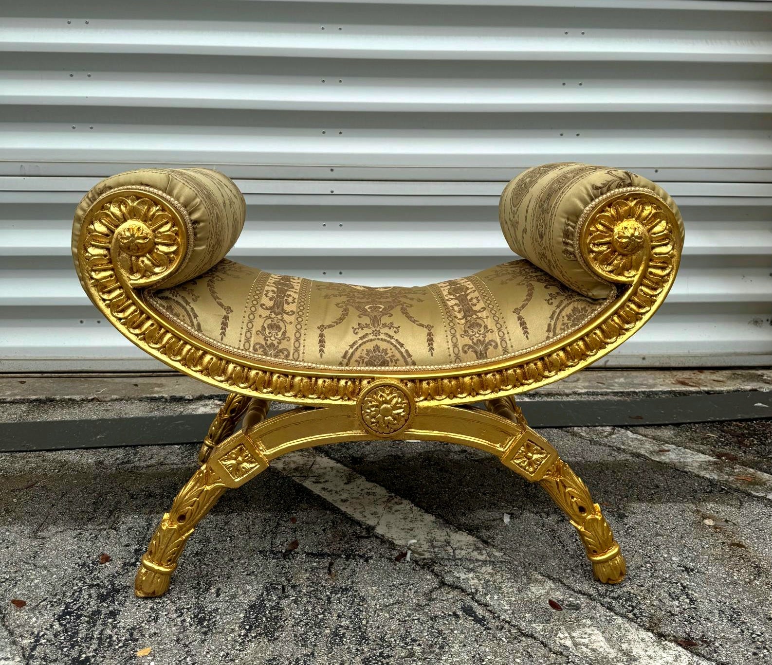 Gold Small Bench French Style With Gold Details Rococo Baroque Furniture