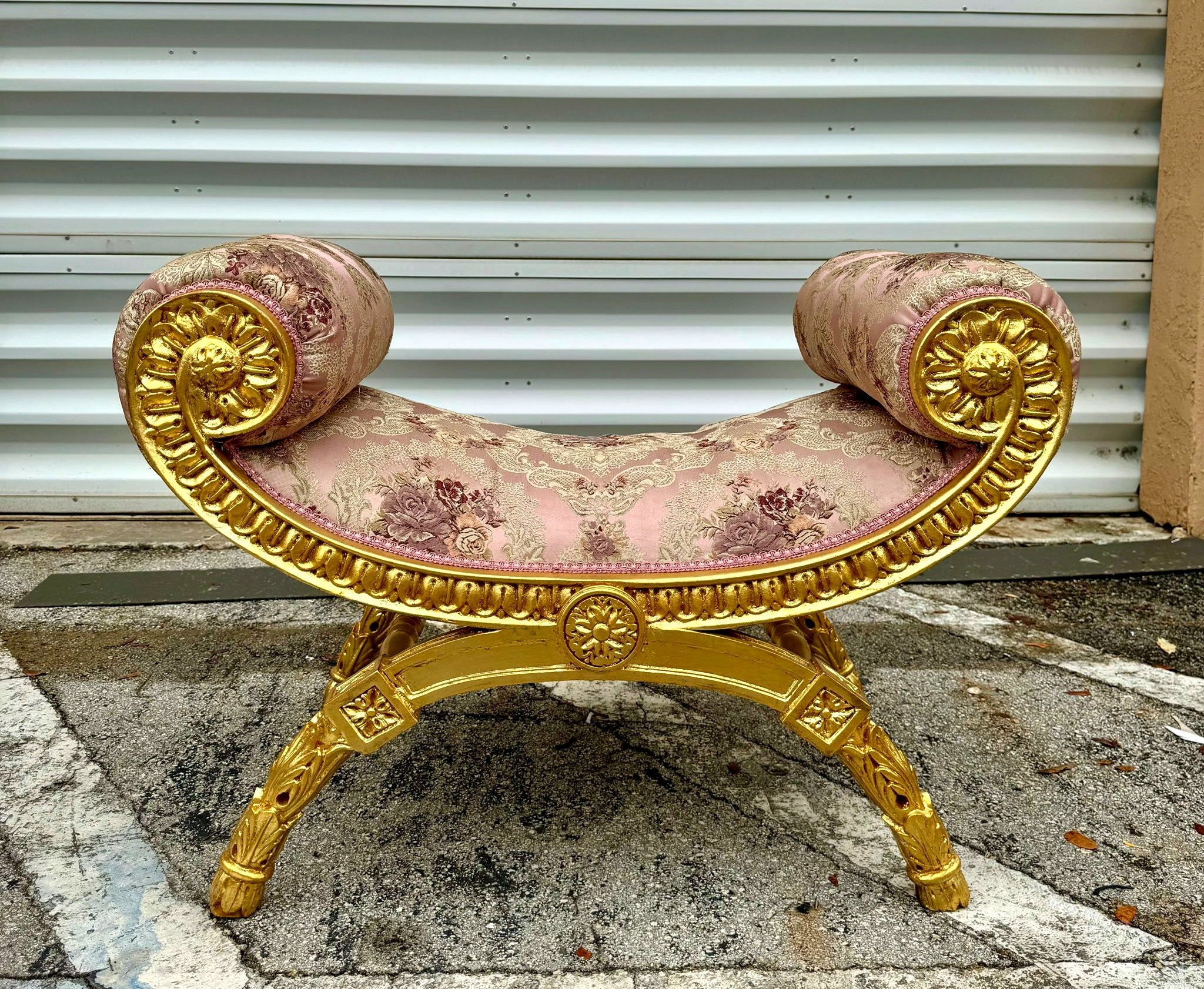 Pink Bench French Style With Gold Leaf Details Rococo Baroque Furniture