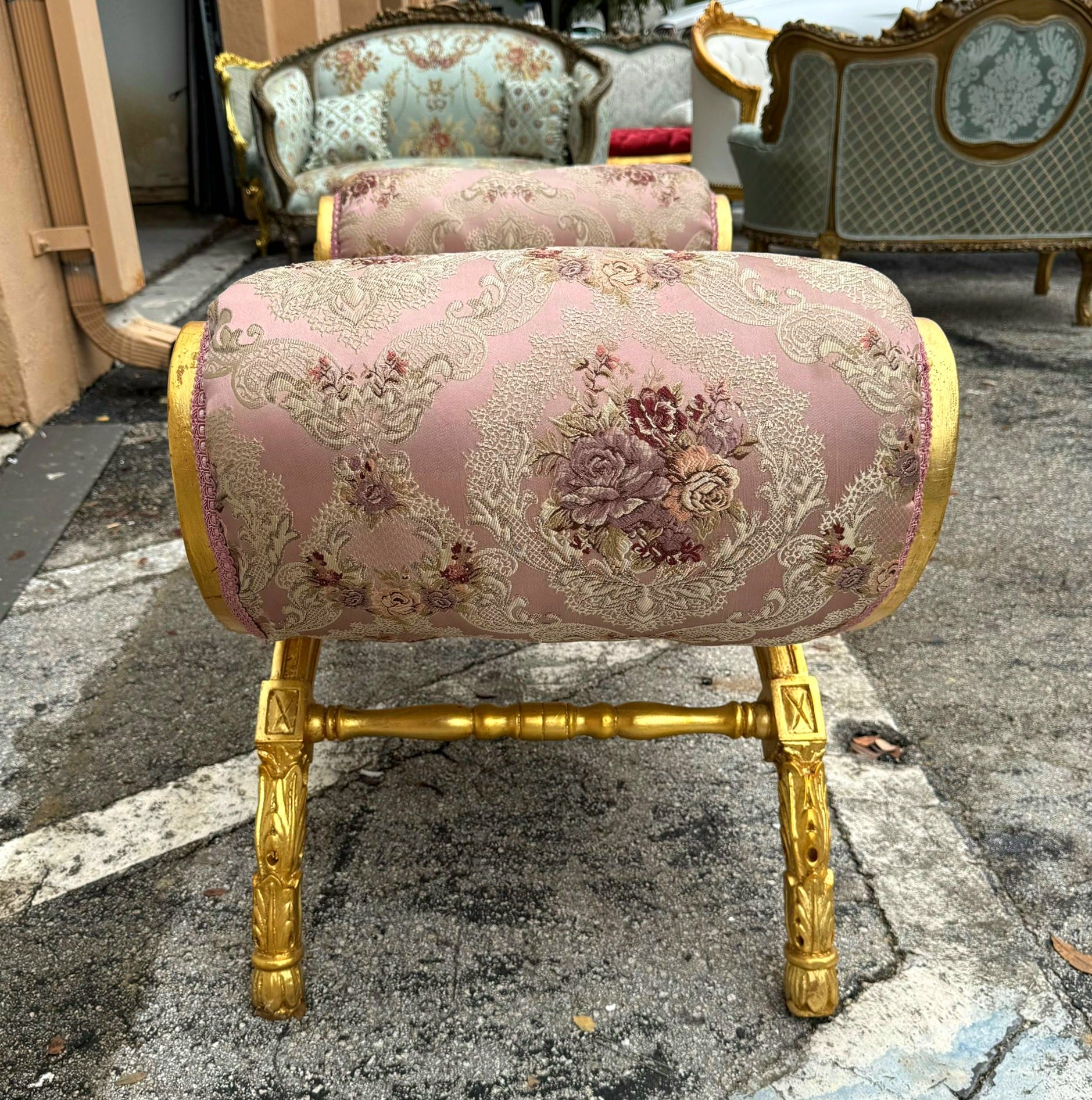 Pink Bench French Style With Gold Leaf Details Rococo Baroque Furniture