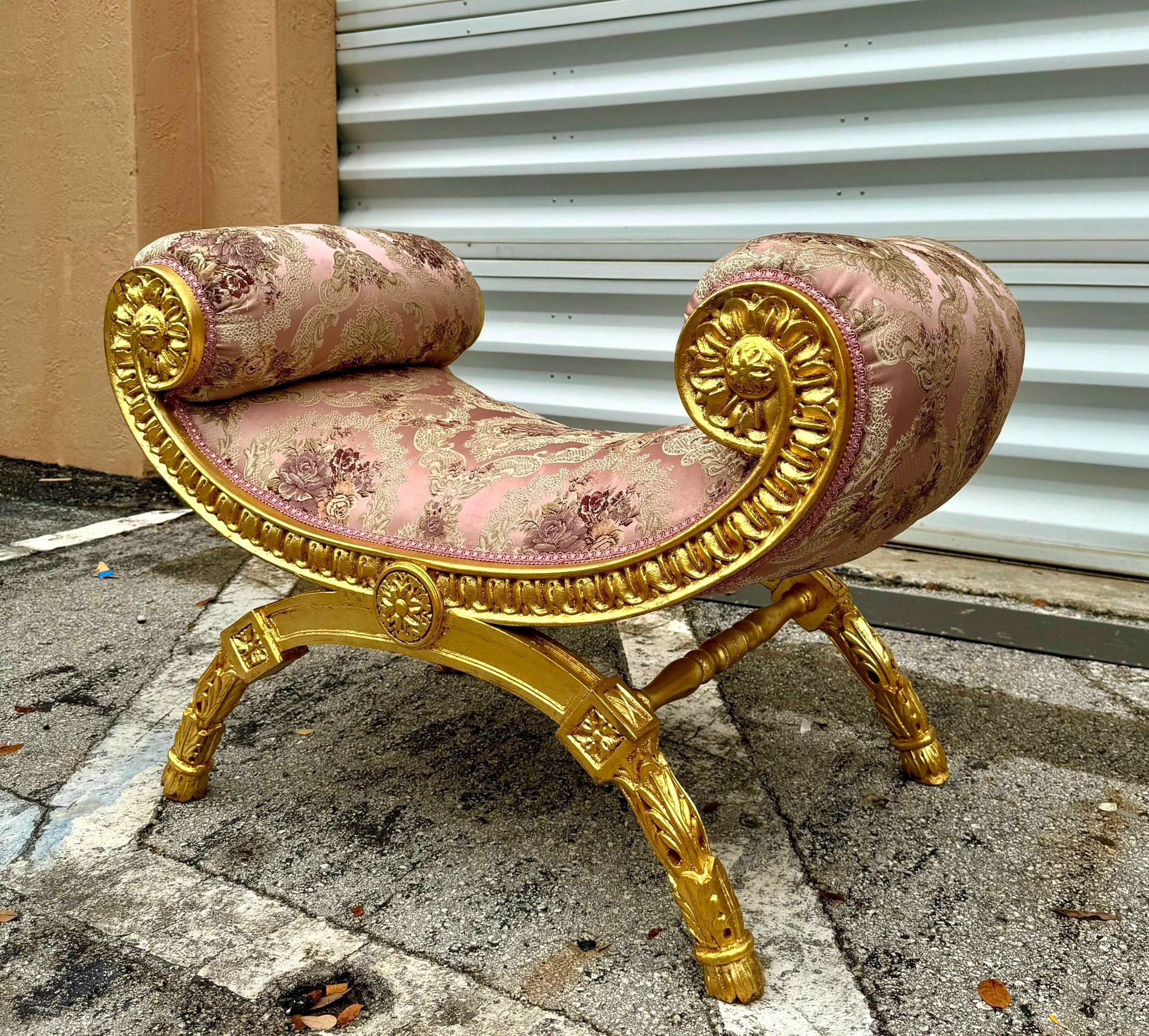 Pink Bench French Style With Gold Leaf Details Rococo Baroque Furniture