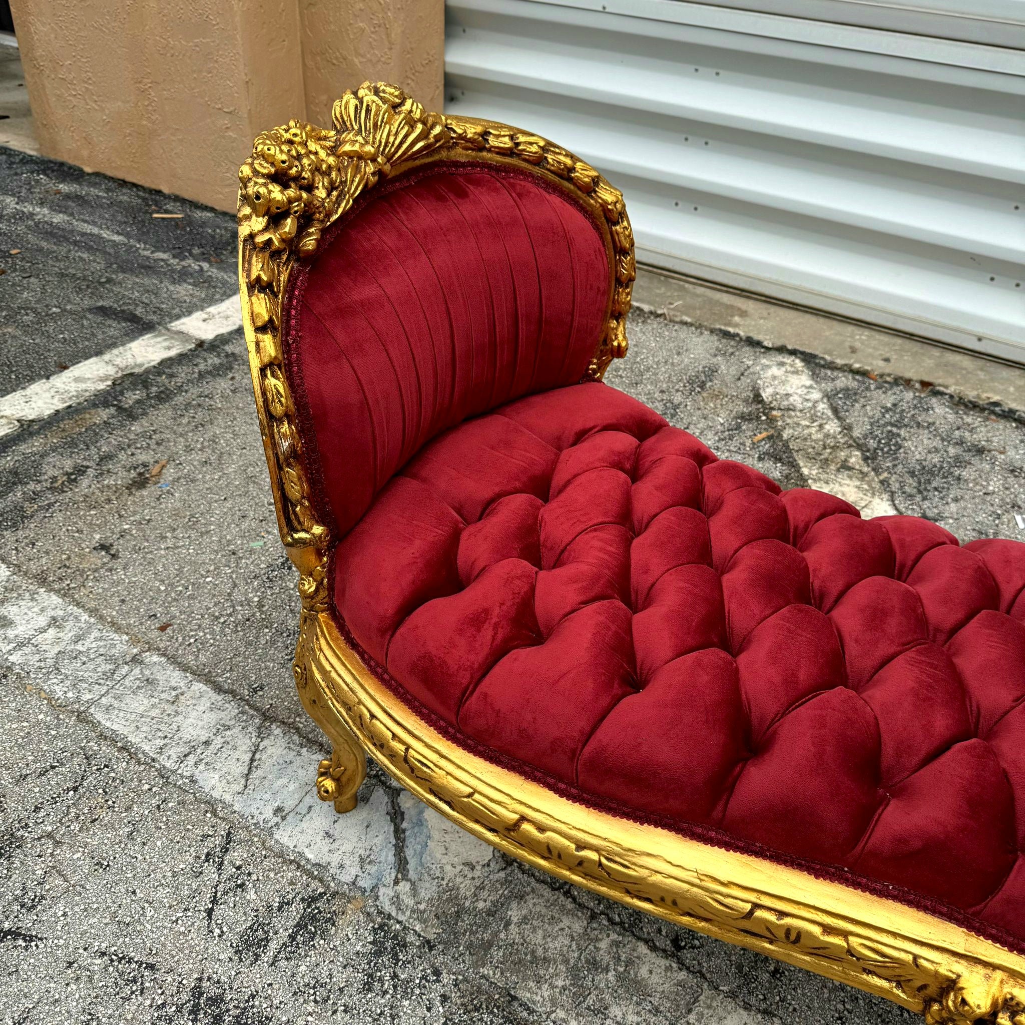 Marquis French Tufted Bench Red Velvet French Bench Home Decor Furniture