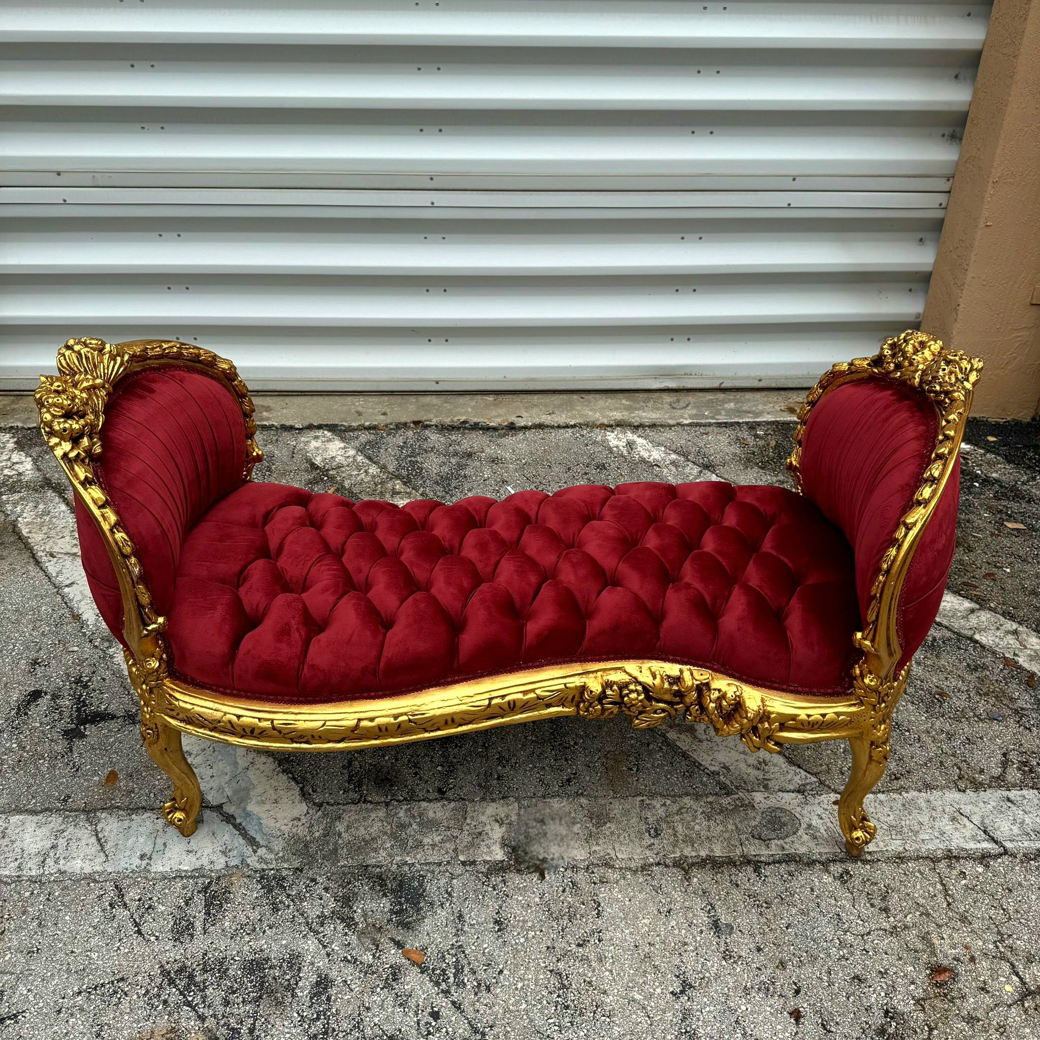 Marquis French Tufted Bench Red Velvet French Bench Home Decor Furniture