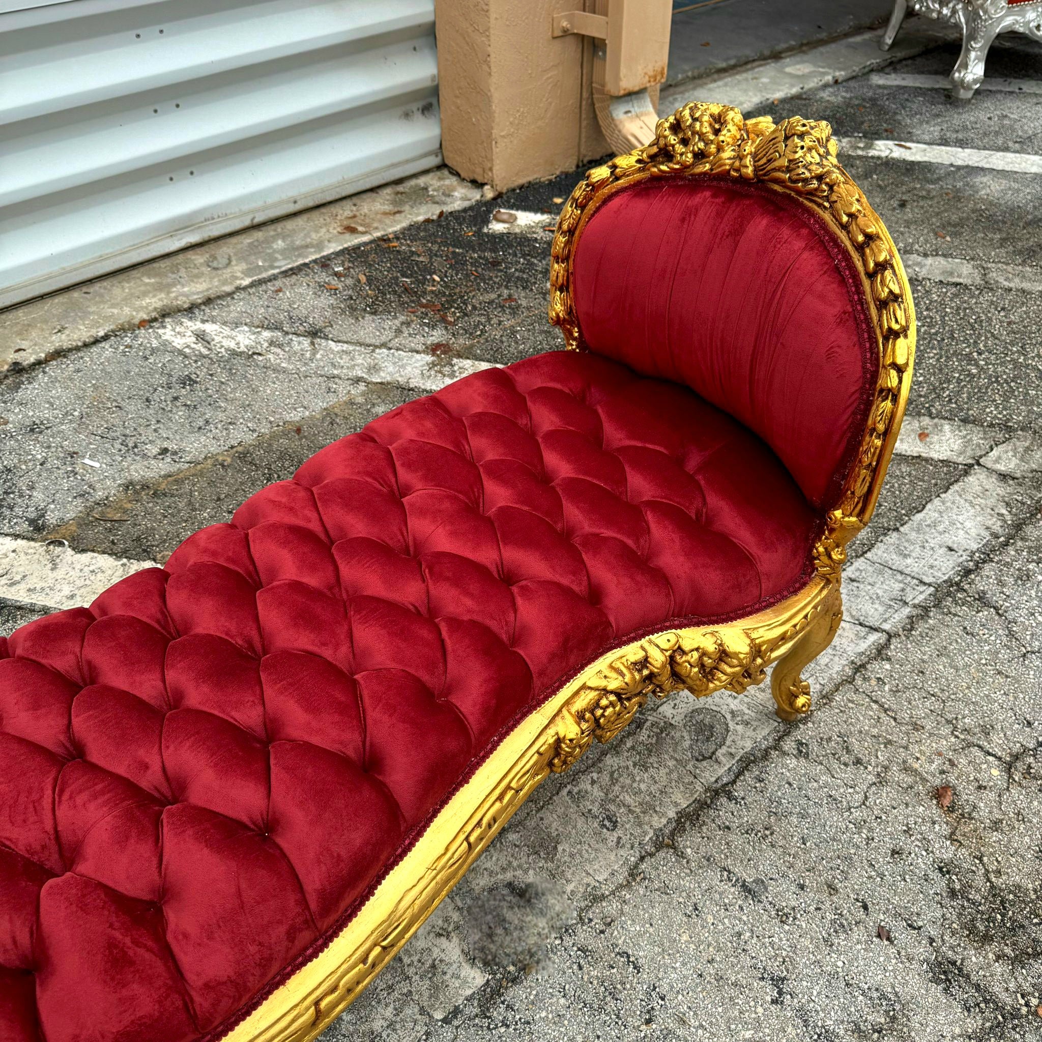 Marquis French Tufted Bench Red Velvet French Bench Home Decor Furniture