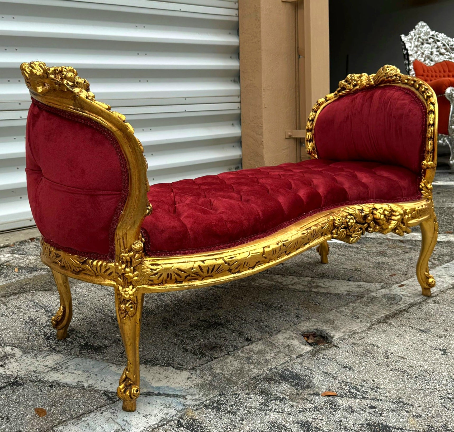 Marquis French Tufted Bench Red Velvet French Bench Home Decor Furniture