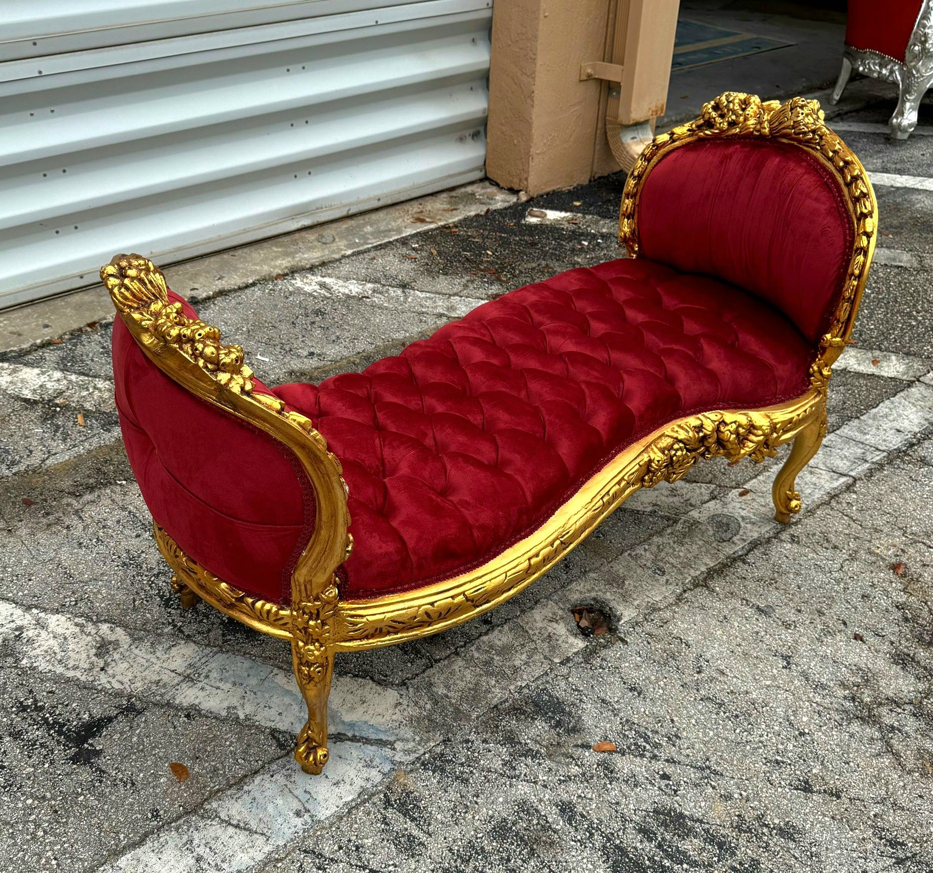 Marquis French Tufted Bench Red Velvet French Bench Home Decor Furniture