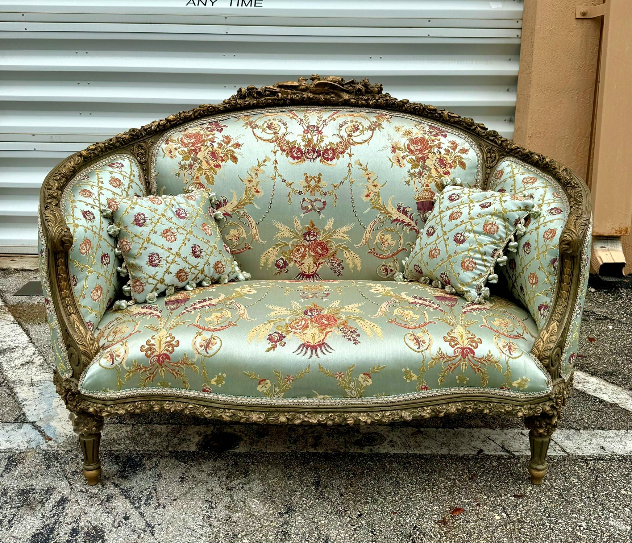 Baroque Style Sky Blue Sofa Interior Design Gold Leaf Details French