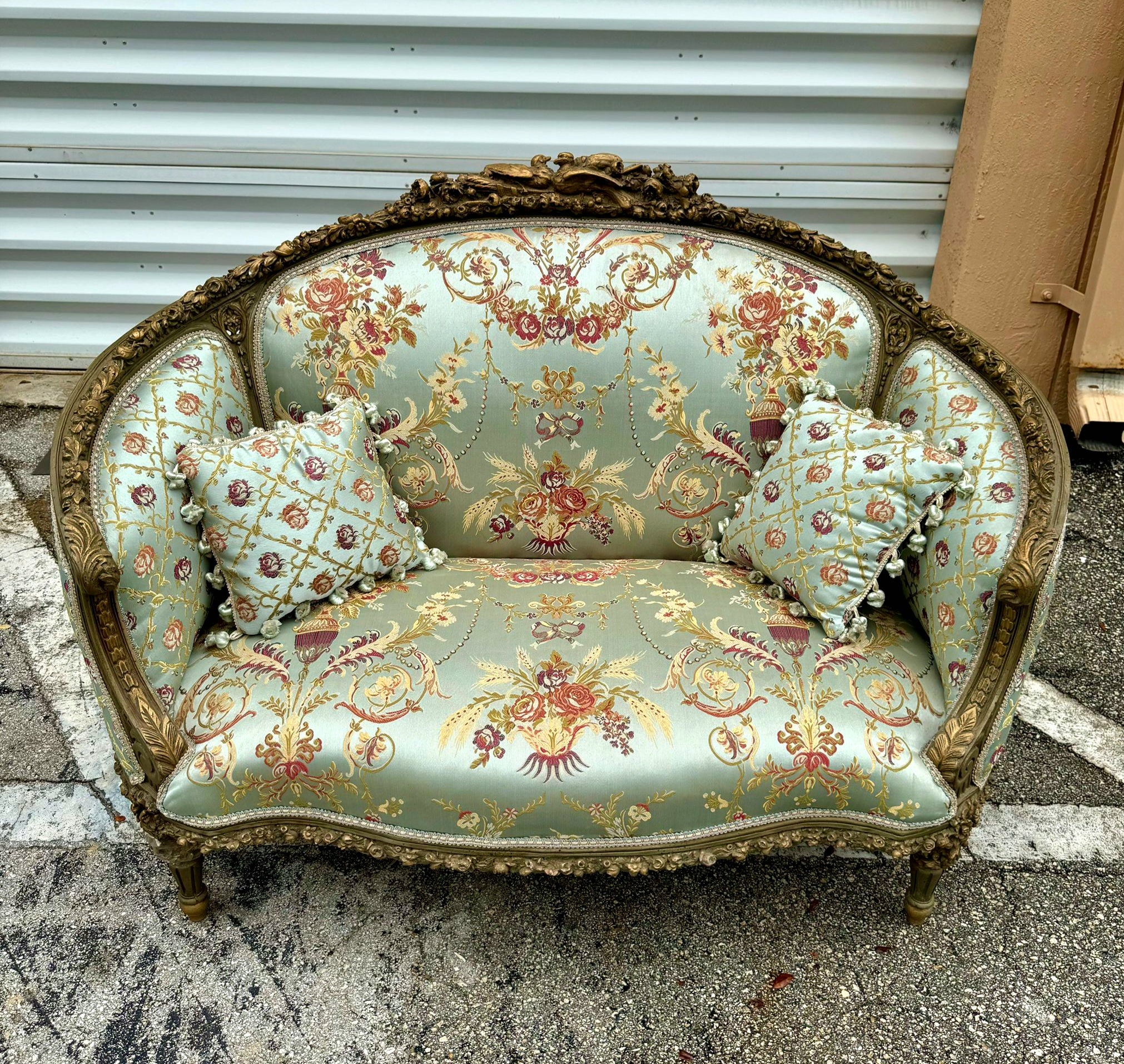 Baroque Style Sky Blue Sofa Interior Design Gold Leaf Details French