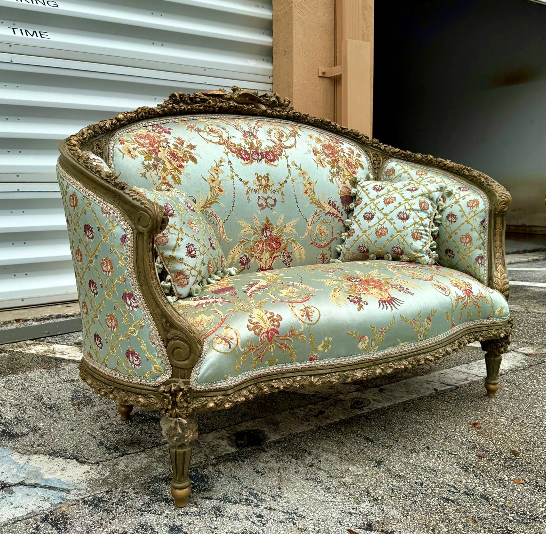 Baroque Style Sky Blue Sofa Interior Design Gold Leaf Details French
