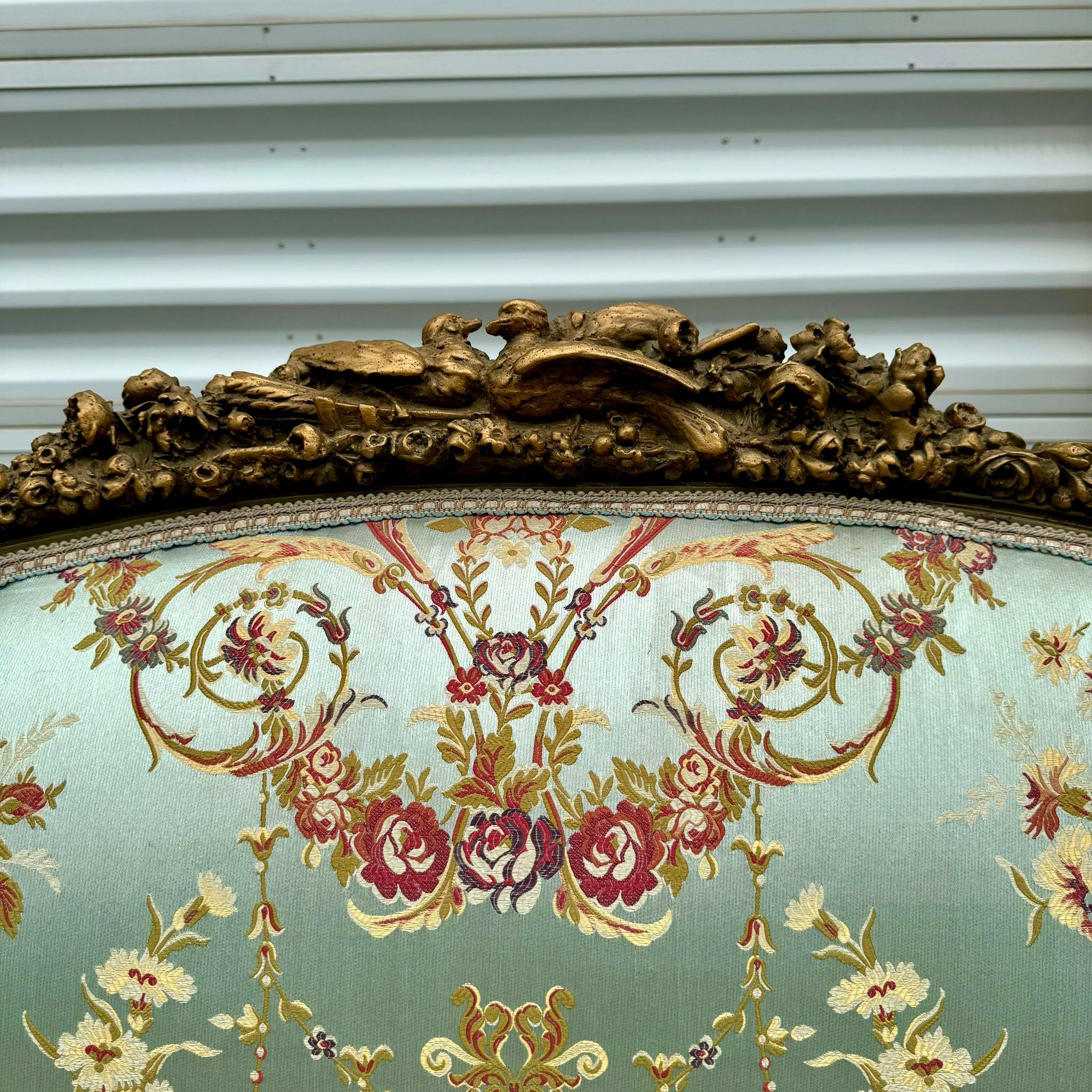 Baroque Style Sky Blue Sofa Interior Design Gold Leaf Details French