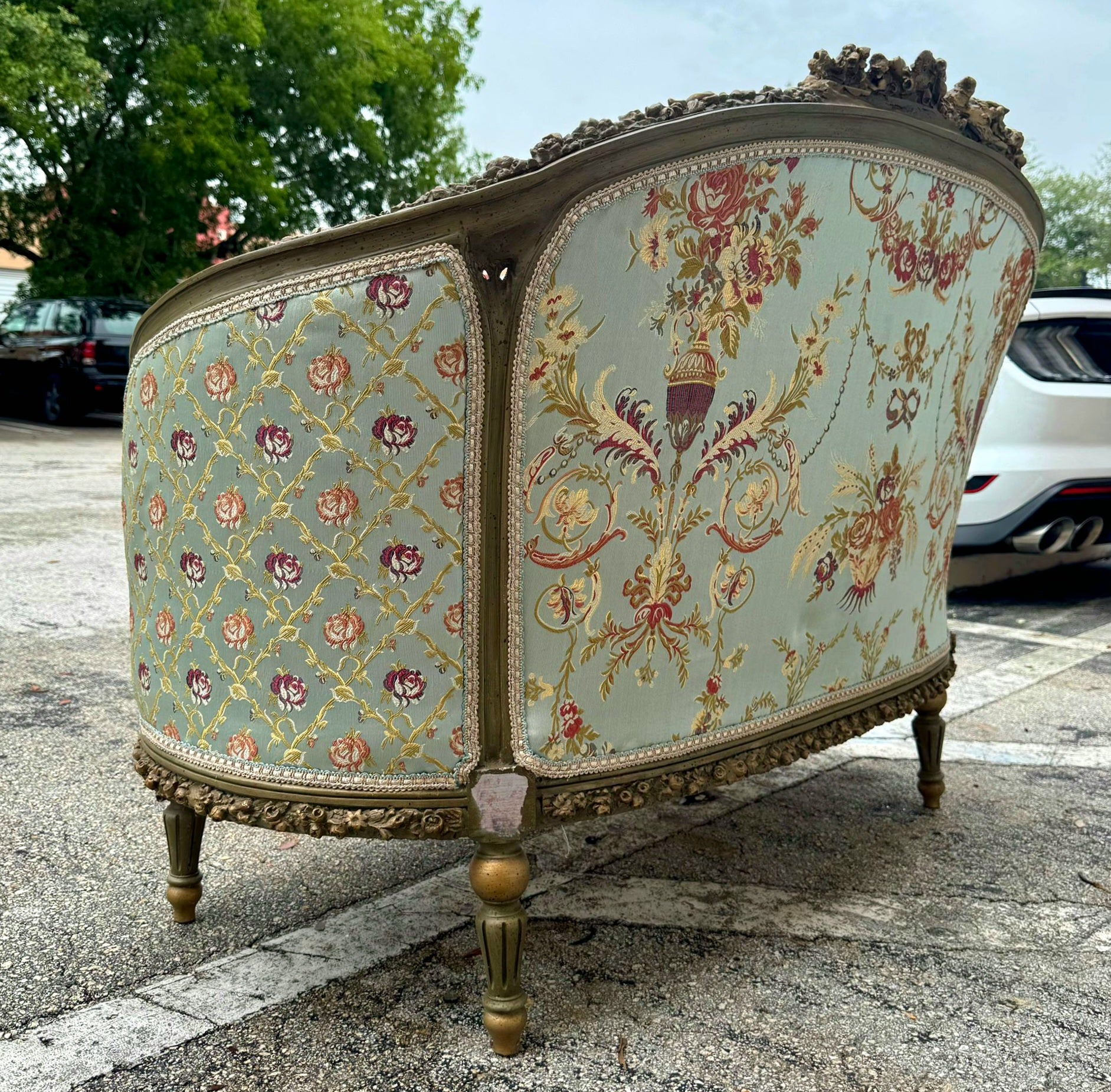 Baroque Style Sky Blue Sofa Interior Design Gold Leaf Details French