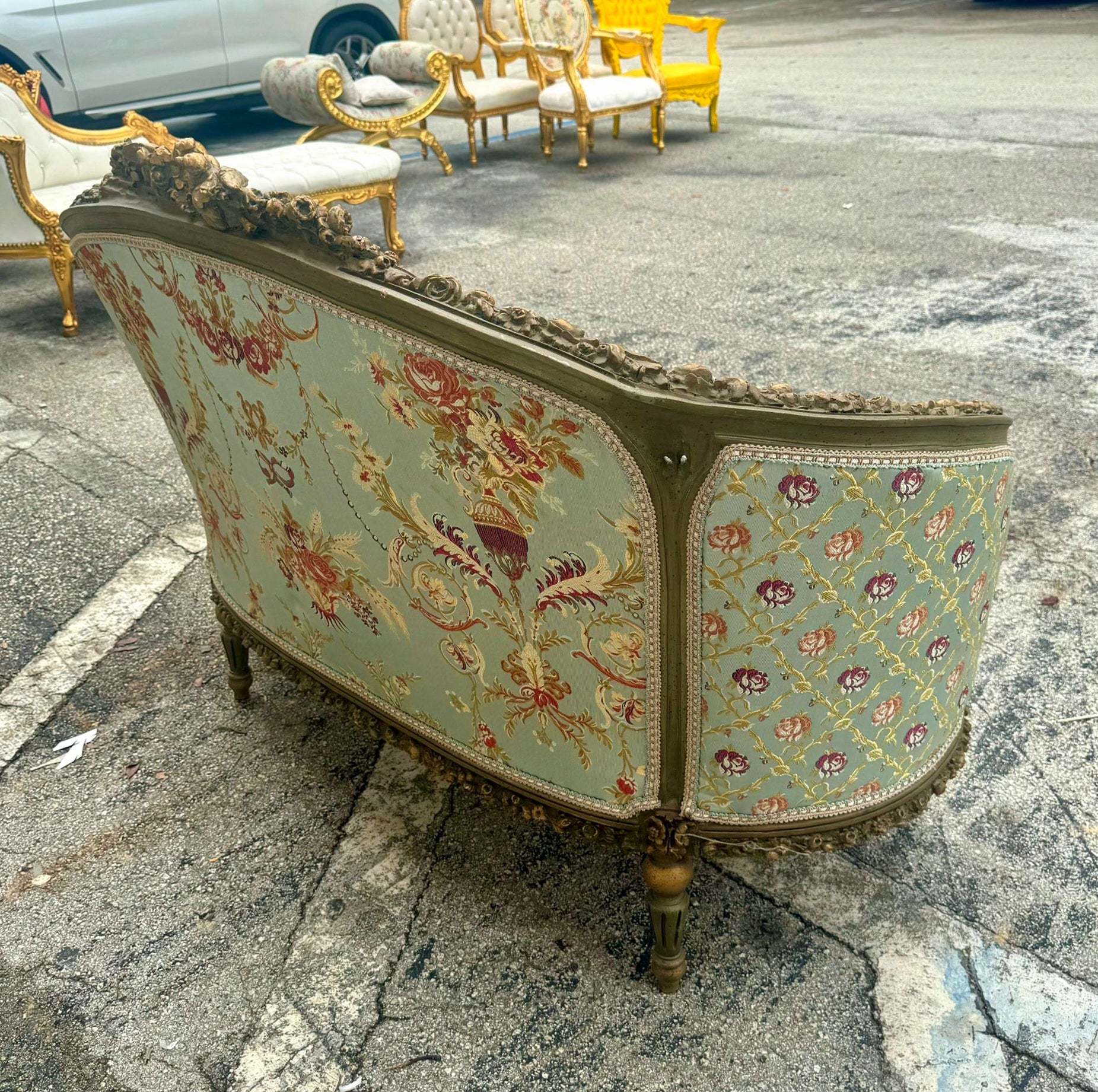 Baroque Style Sky Blue Sofa Interior Design Gold Leaf Details French