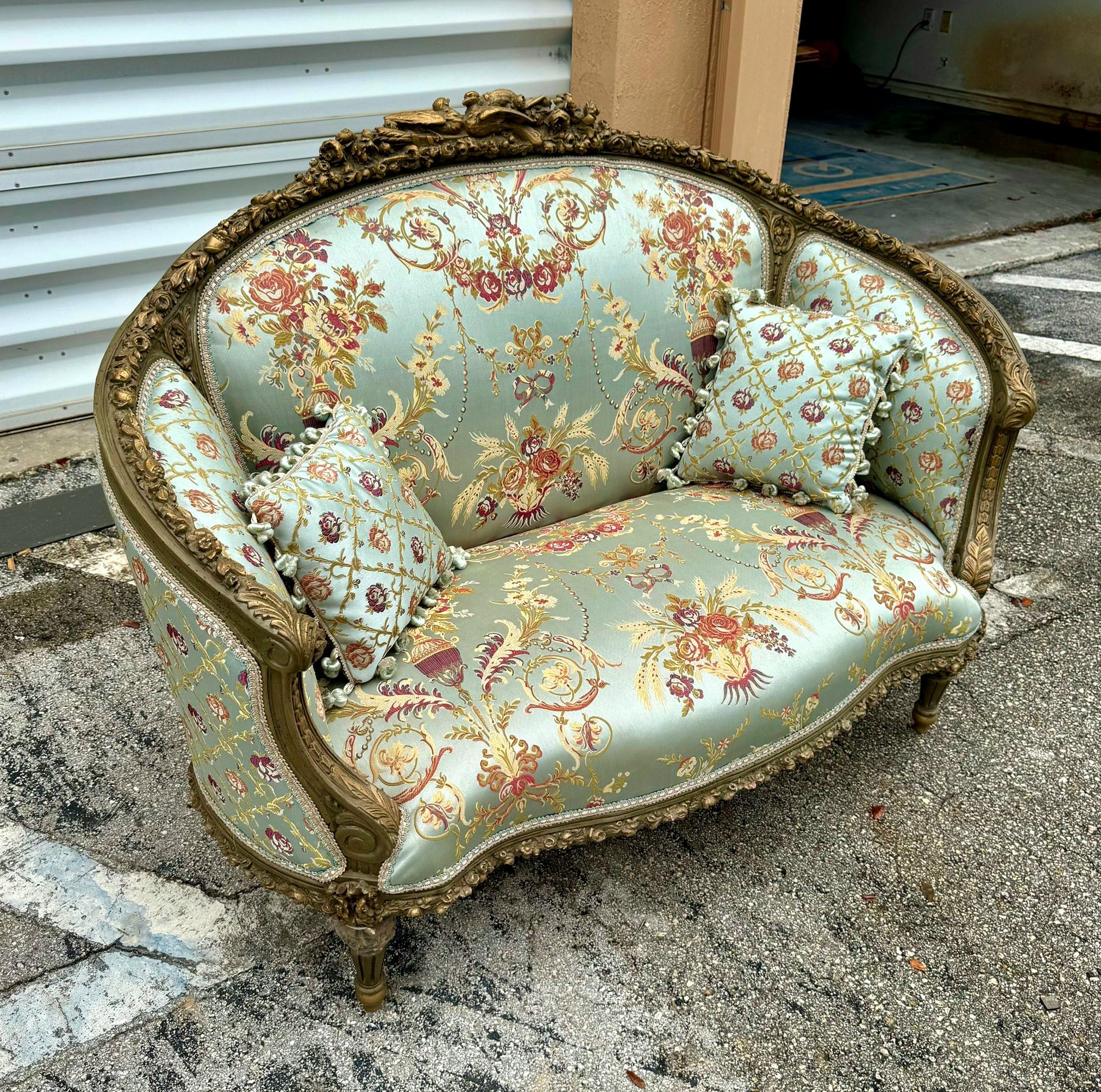 Baroque Style Sky Blue Sofa Interior Design Gold Leaf Details French