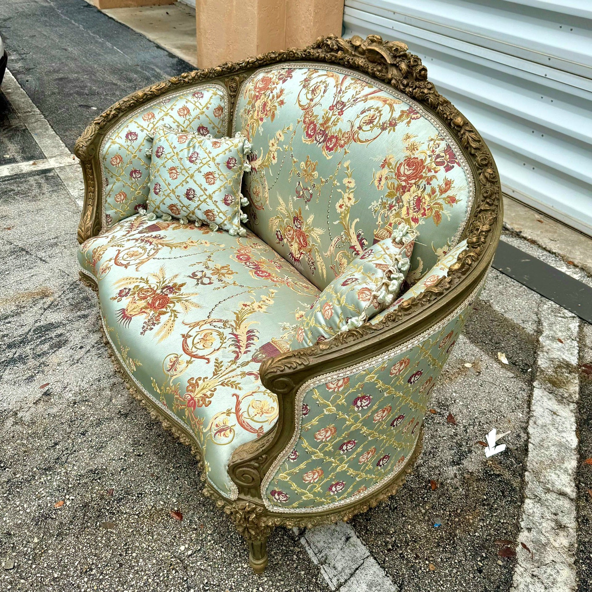 Baroque Style Sky Blue Sofa Interior Design Gold Leaf Details French
