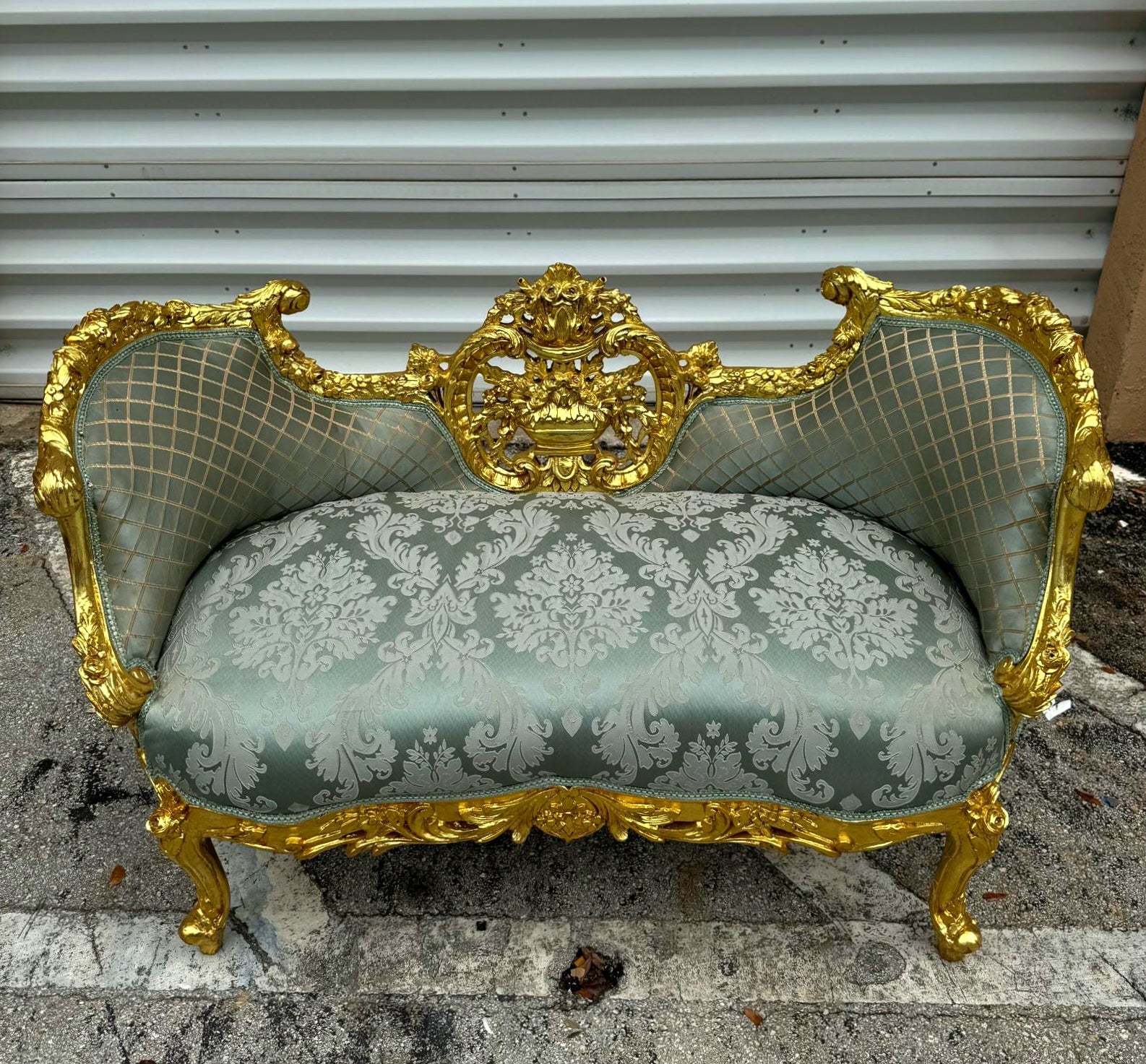 French Style Blue Small Settee Gold Details Bench Furniture Home
