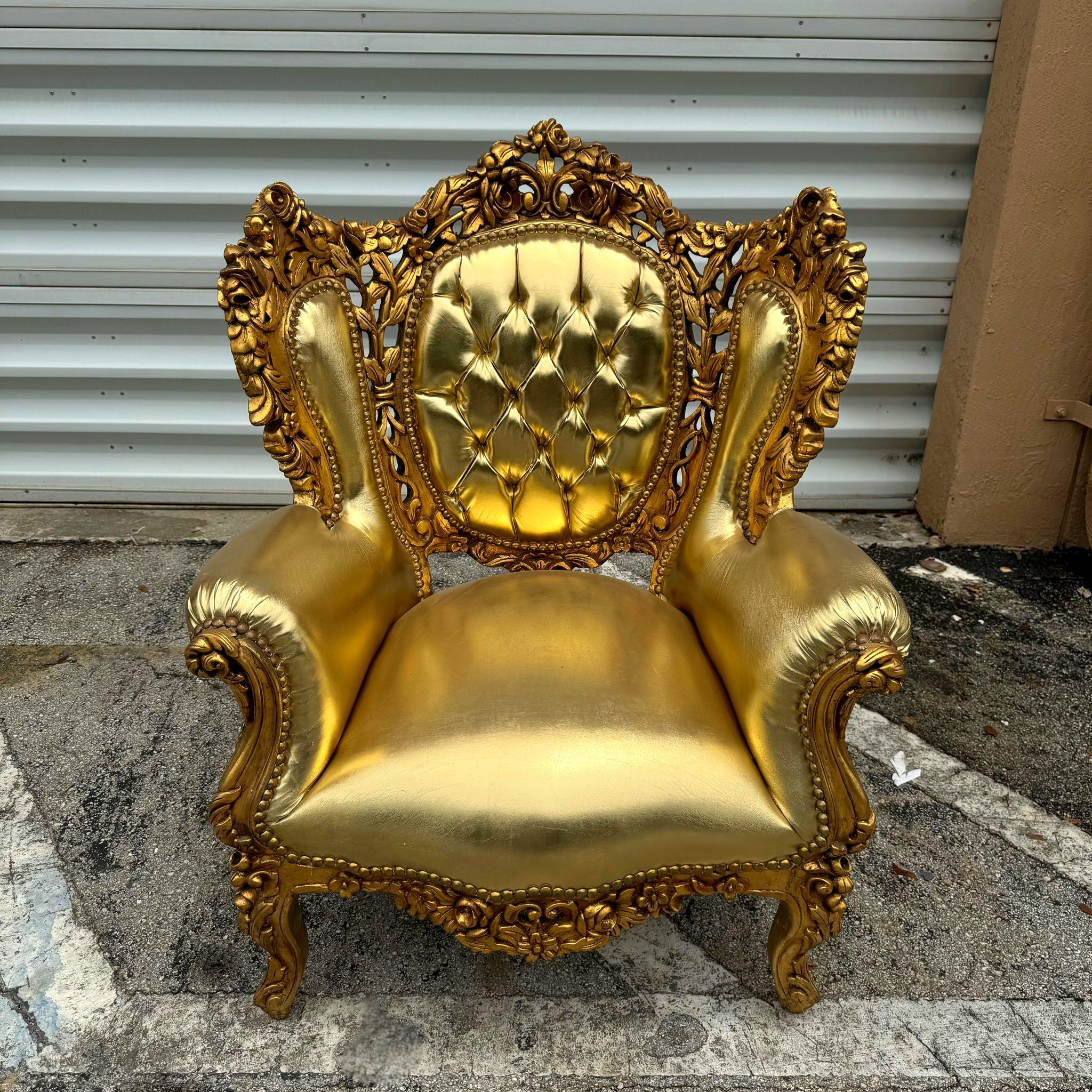 French Style Vintage Gold Bergere Wing Chair with Gold Leaf Details Furniture