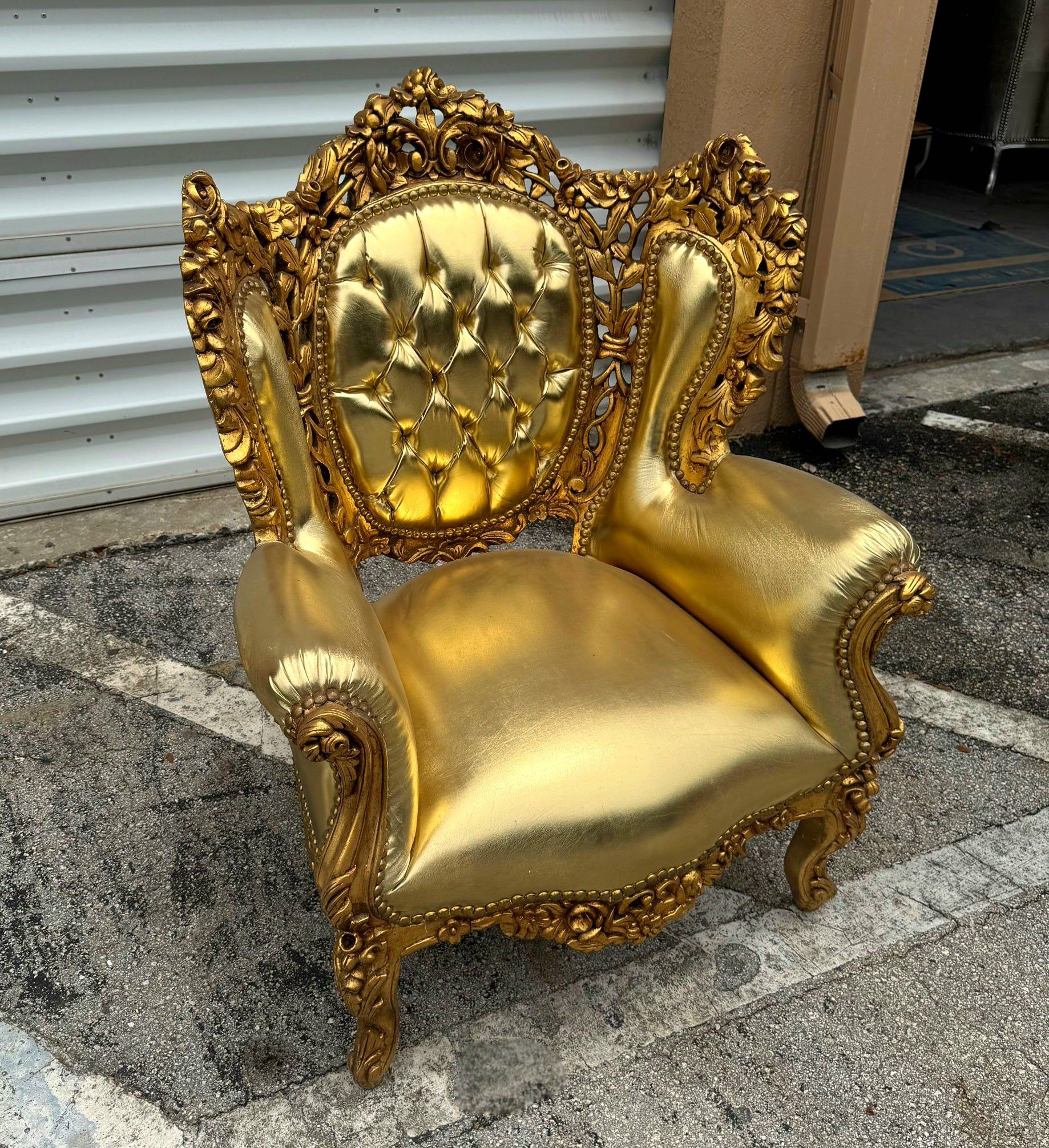 French Style Vintage Gold Bergere Wing Chair with Gold Leaf Details Furniture